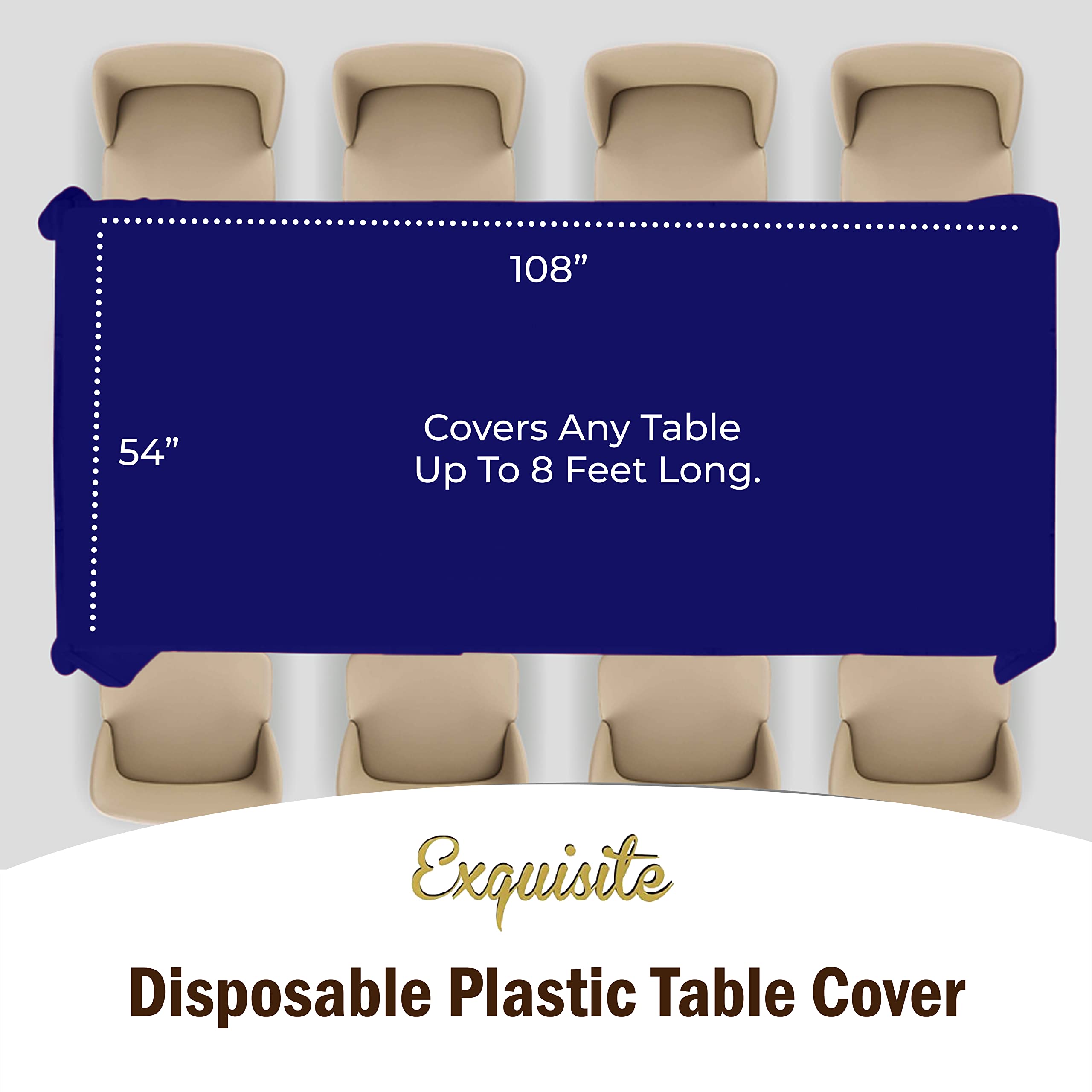 Exquisite 6-Pack Premium Plastic Tablecloth 54In. X 108In. Rectangle Plastic Table Cover - Navy