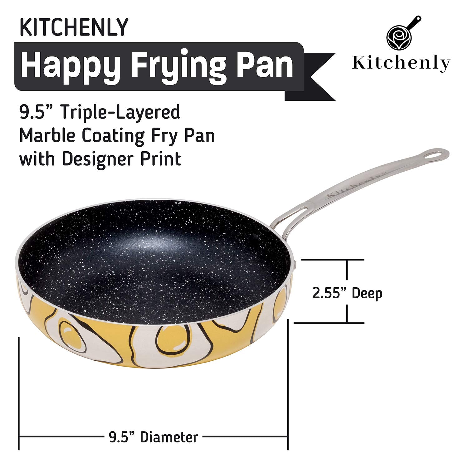 Kitchenly Happy Frying Pan & Lid - Nonstick Pan, Deep Nonstick Frying Pan Stone Cookware - Oven, Electric, Gas, And Induction Co