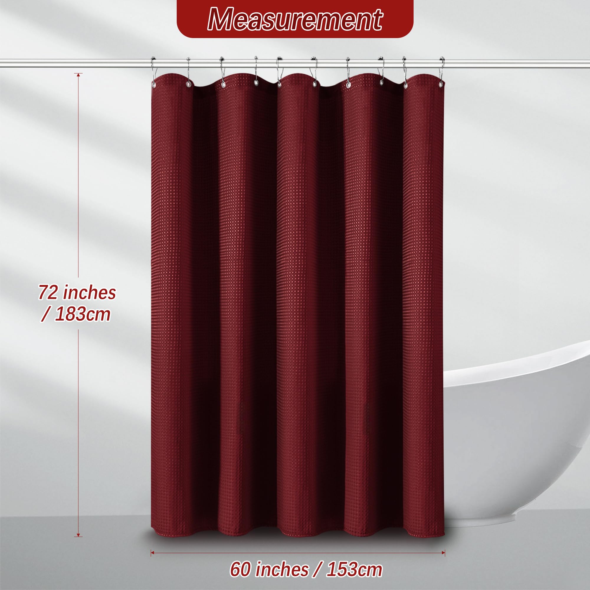 Pangsinne 60 Inch Stall Shower Curtain - Waffle Weave Heavy Duty Thick Fabric Shower Curtains For Bathroom, Weighted Hotel Spa L