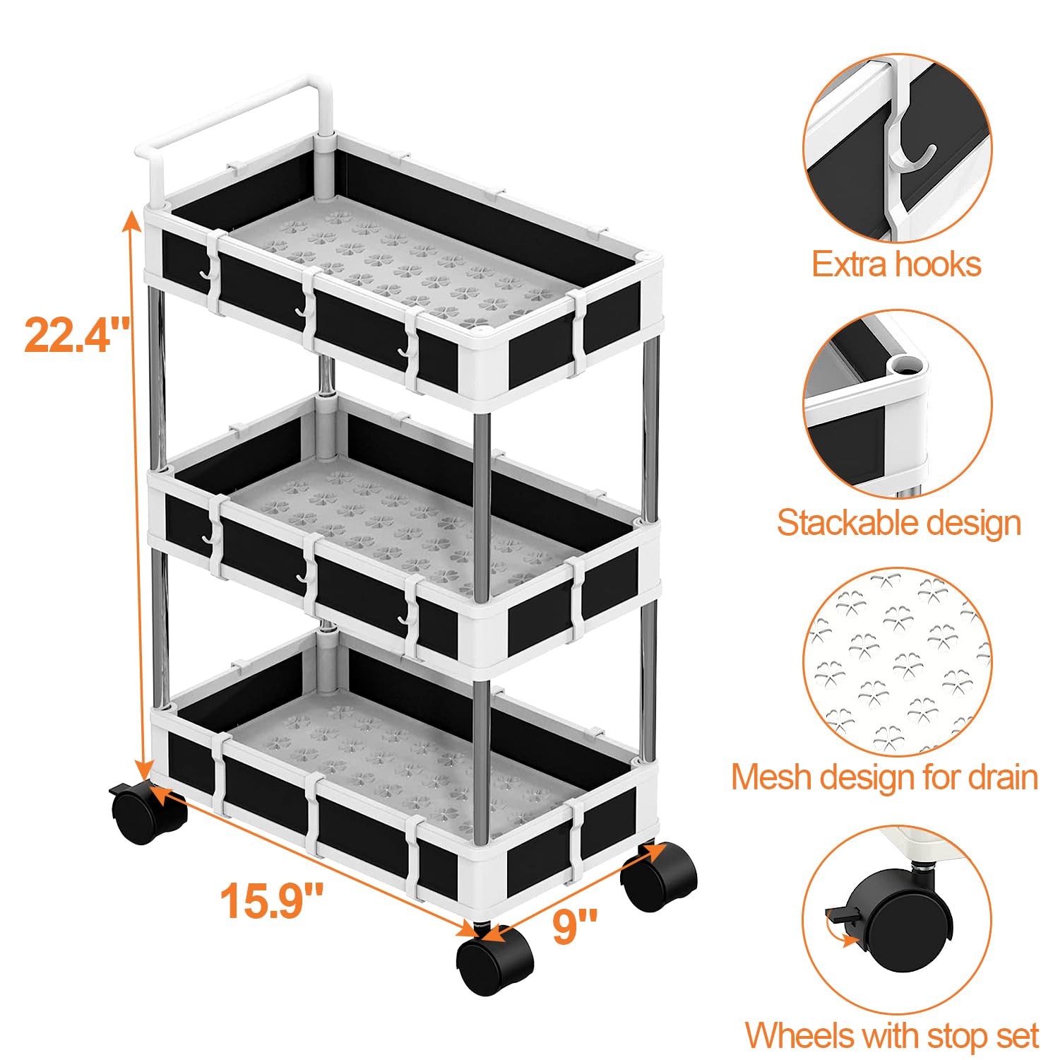 Nunet Under Sink Organizer W. Locking Casters & Handle 2/3/4 Tier Adjustable Small Rolling Cart Cabinet Storage Large Capacity M