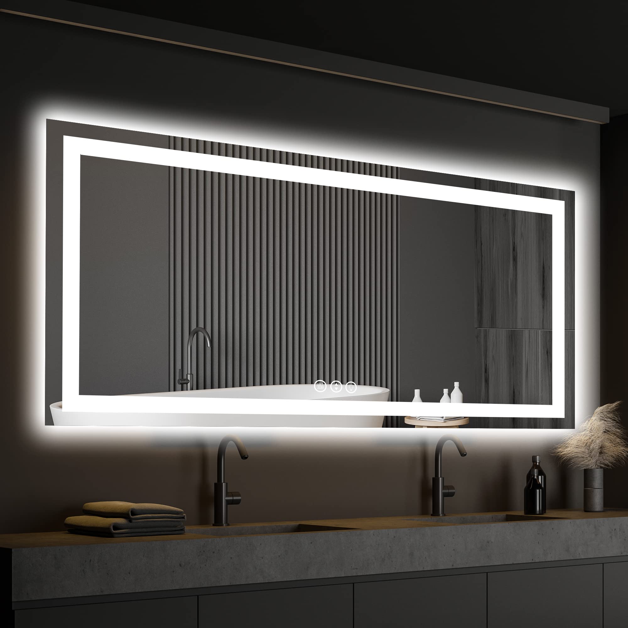 ISKM 55x30 Large led Lighted Bathroom Mirror Front and Backlight Mirror for Wall LED Bathroom Mirror Waterproof and Shatter-