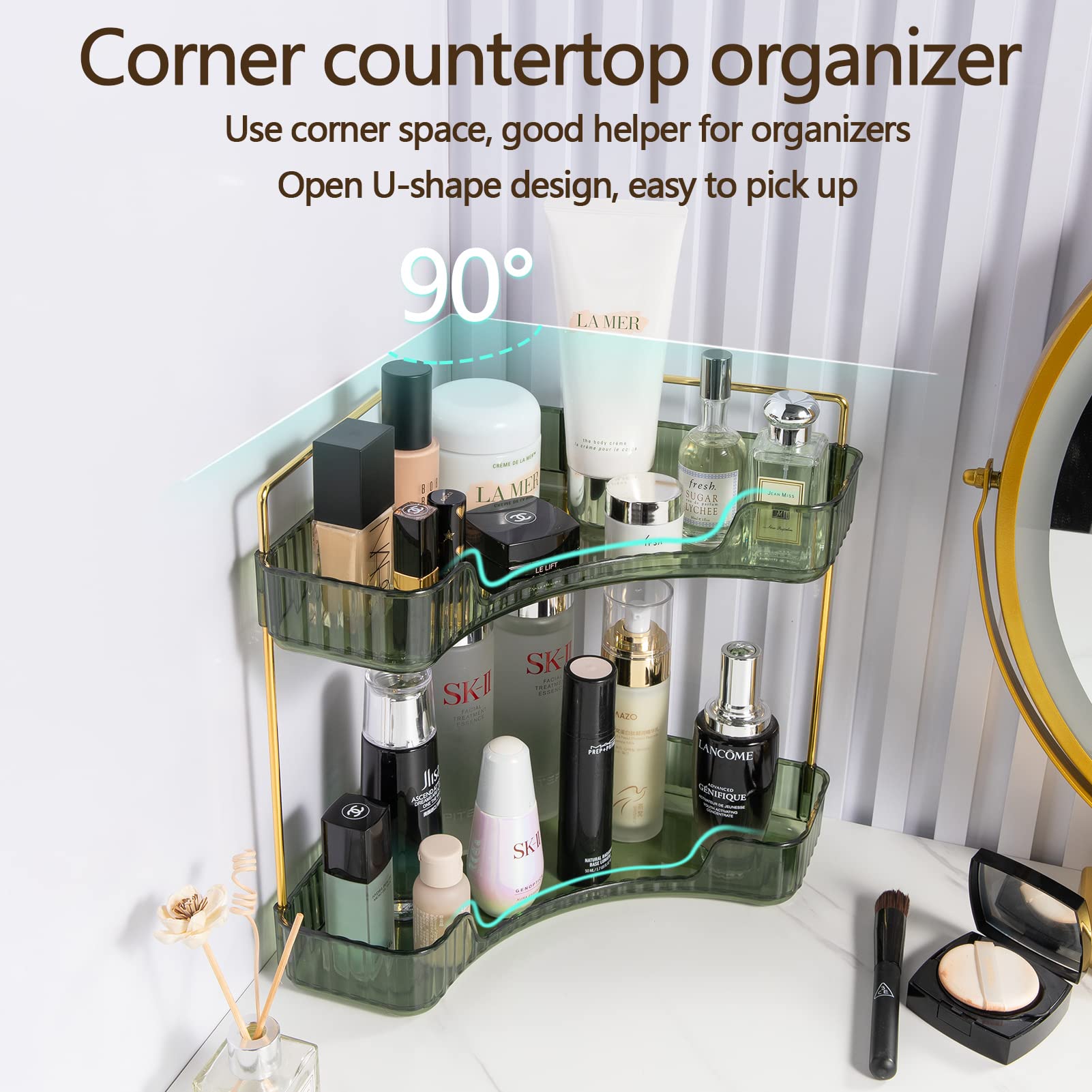 Shuang Qing 2-Tier Corner Bathroom Counter Organizer, Countertop Perfume Tray And Vanity Organizer, Makeup Cosmetic Storage, Cor