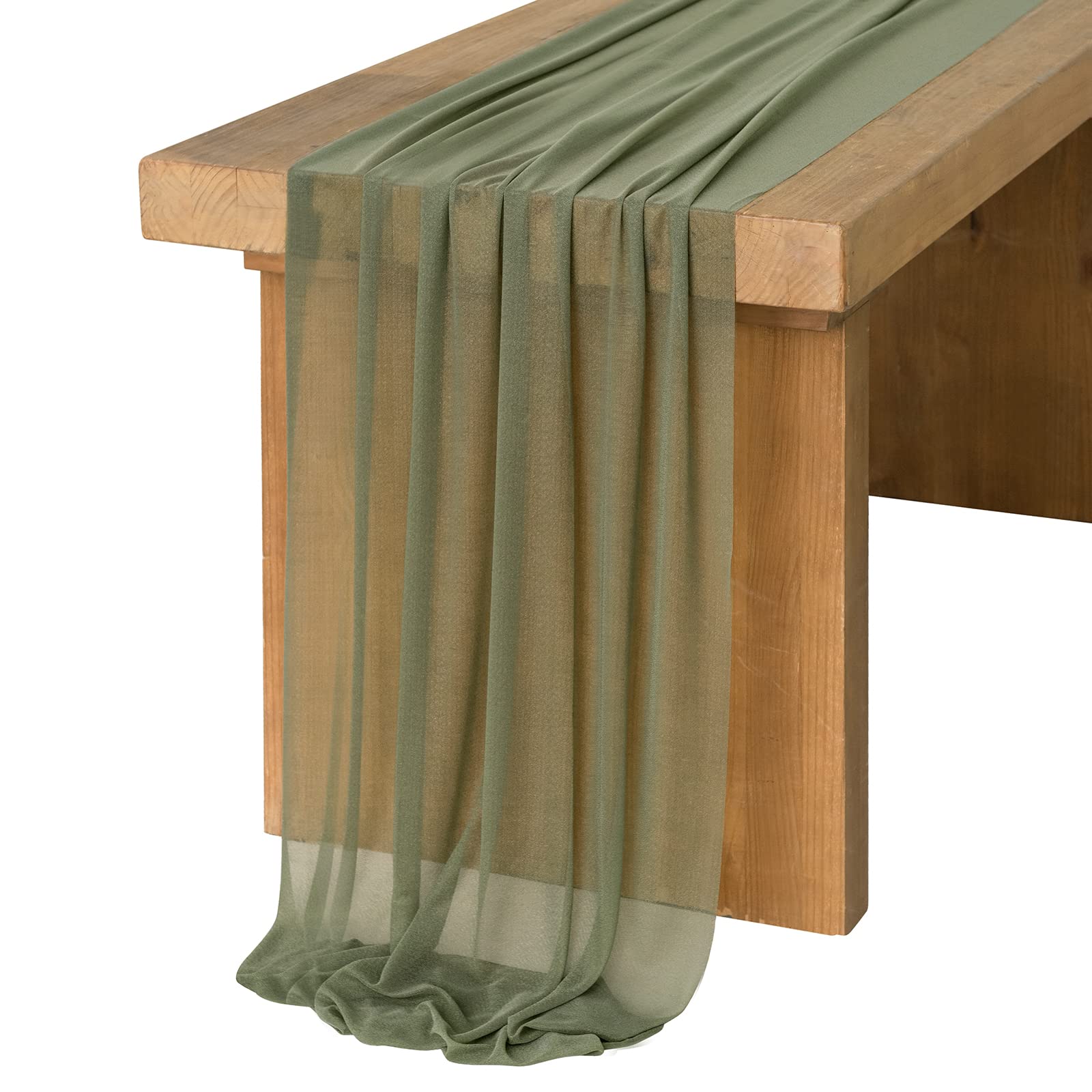 Ling 'S Moment 14Ft Sage Green Chiffon Like Table Runner With Silver Sparkle Light Green Sheer Table Runner For Wedding Rustic B