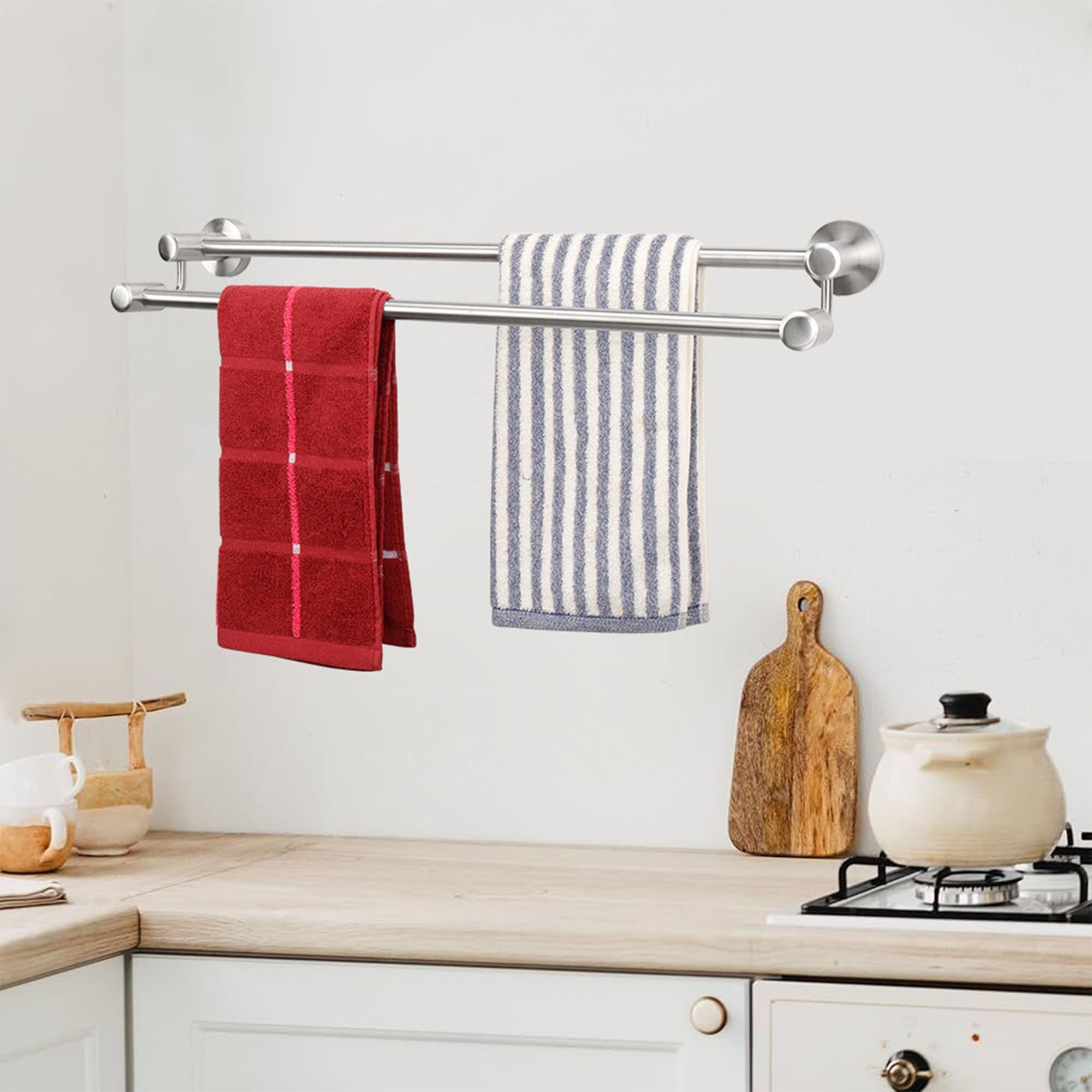 TocTen Double Bath Towel Bar - Thicken SUS304 Stainless Steel Towel Rack for Bathroom  Bathroom Accessories Double Towel Rod Heavy Duty Wall Mounted Towel Holder (Brushed 24IN)