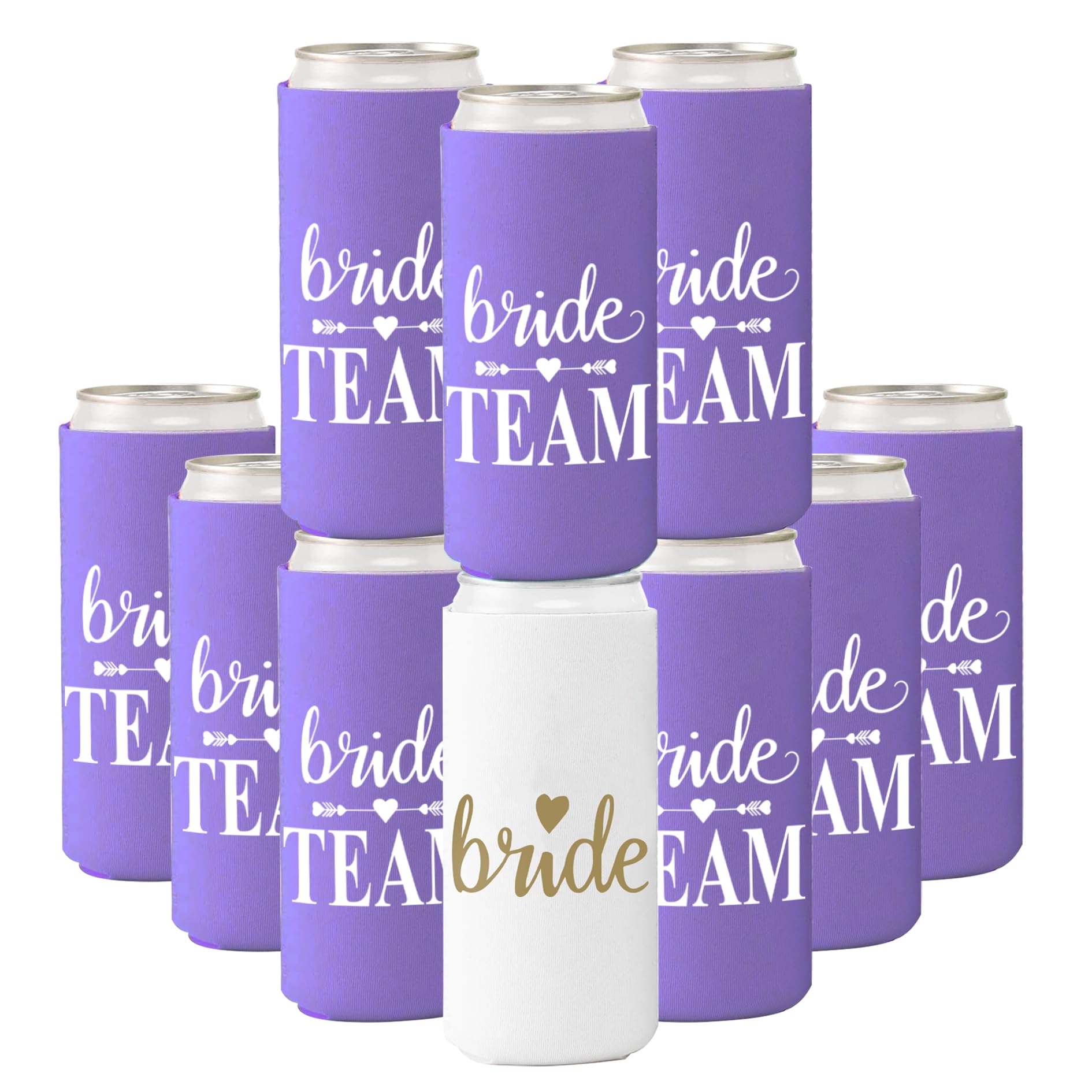 Groombridegifts 10 Packs Bachelorette Party Favors Slim Can Cooler Bridesmaid Gifts Bride Team Coozies.