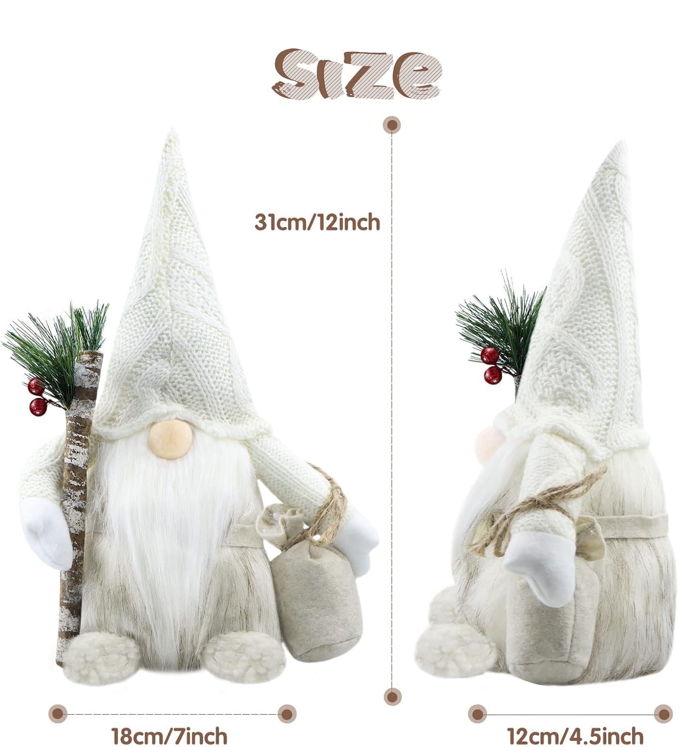Gehydy Christmas Gnomes Decorations Handmade Scandinavian Tomte Santa with Branch and Bag Xmas Decor for Home Kitchen Farmhouse