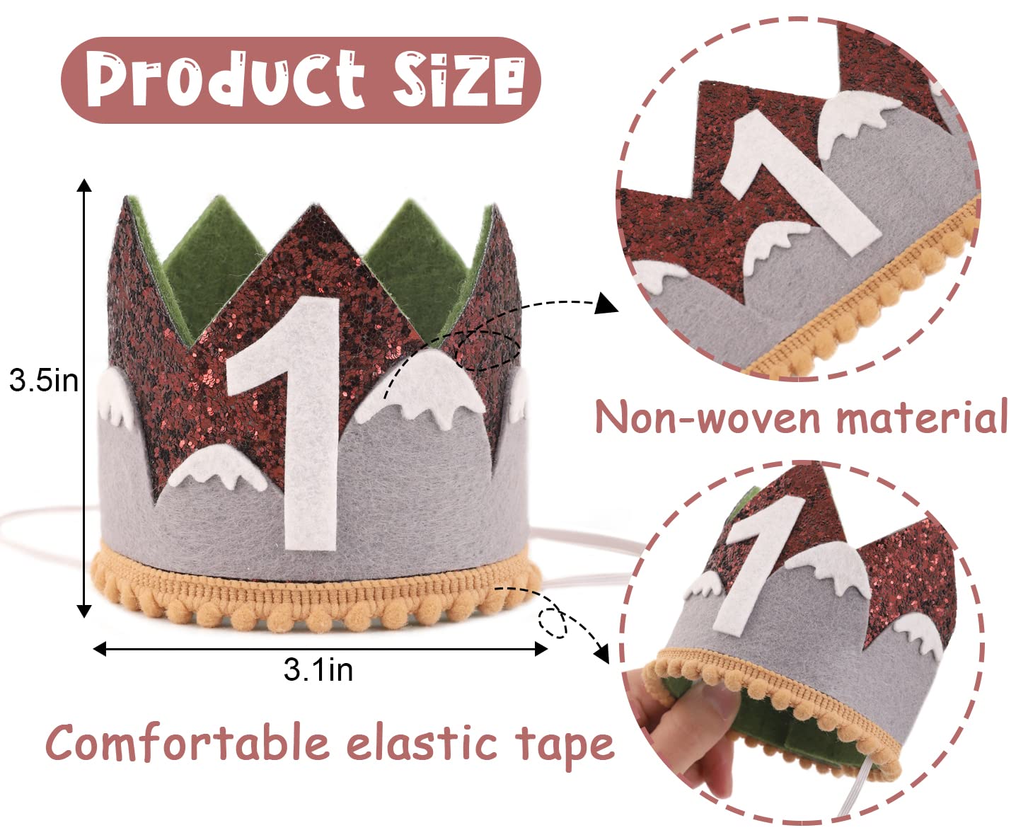 Wawuo Mountain Birthday Crown - One Happy Camper Crown For First Birthday Party, Adventure Awaits Birthday Protects Your Value,