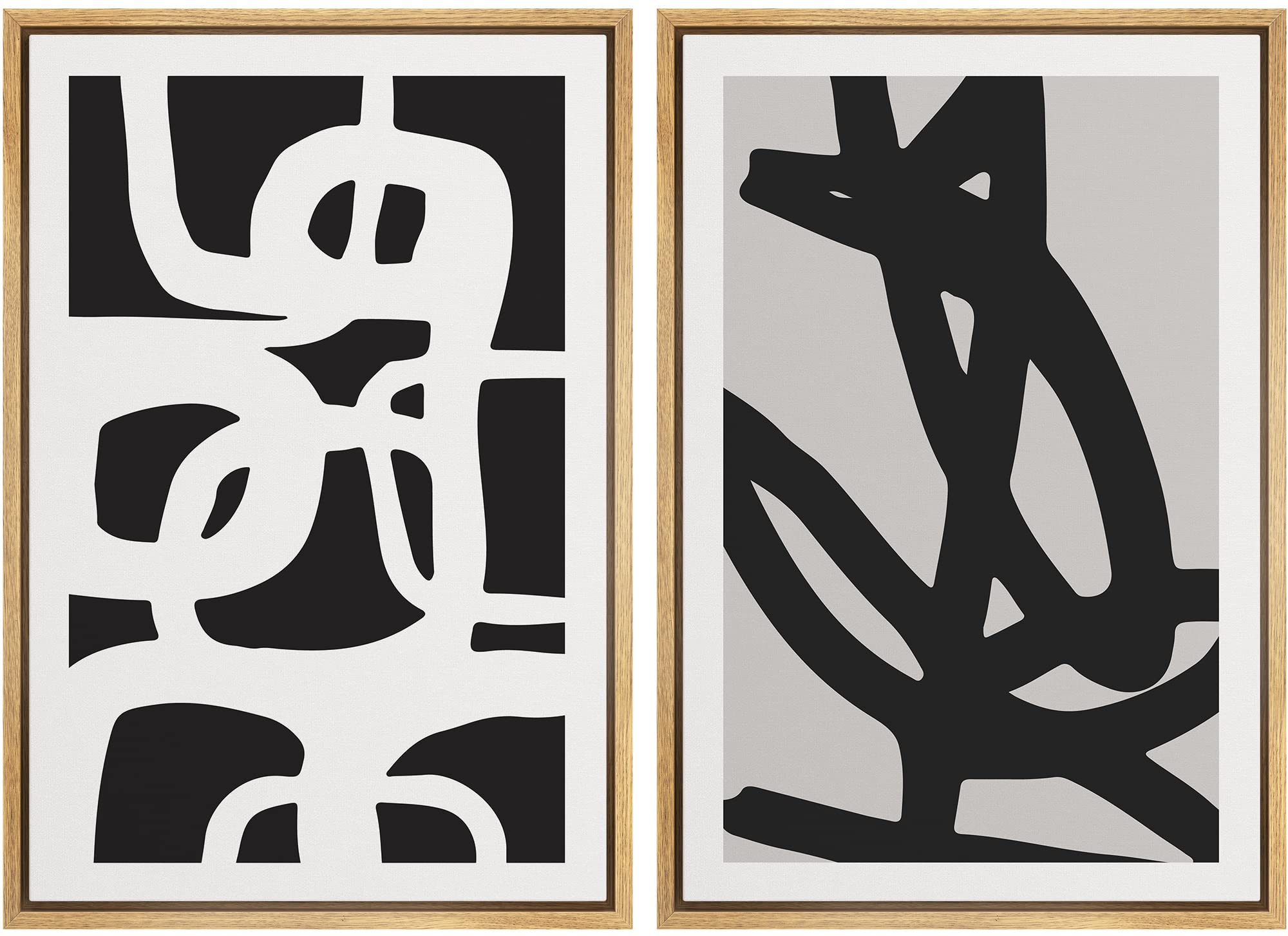 Signwin Framed Canvas Print Wall Art Set Black White Geometric Dark Ring Collage Abstract Shapes Illustrations Modern Art Minima