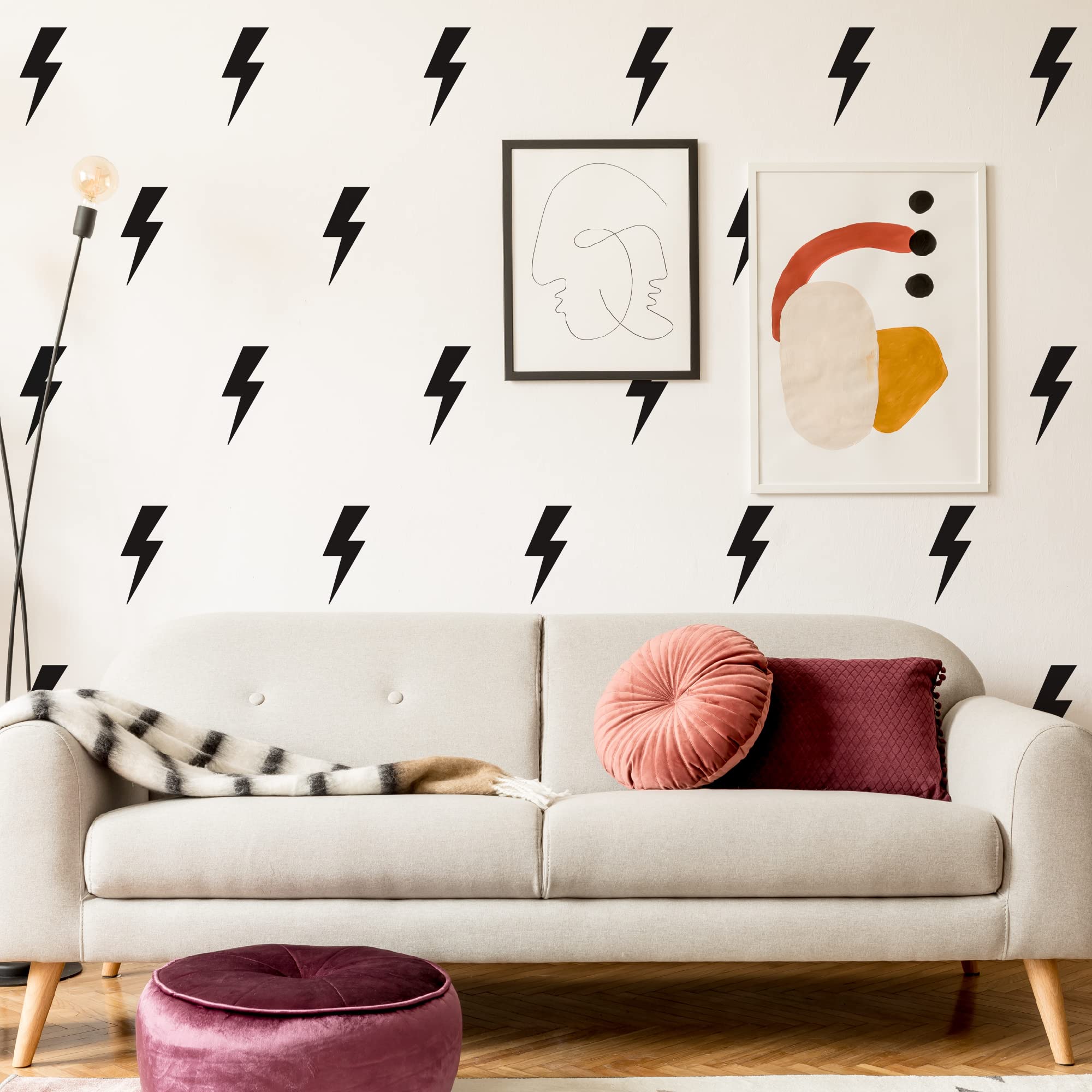 Shyjshyj Large Black Vinyl Lighting Bolt Wall Decals, Peel And Stick Modern Thunder Stickers For Teens Boys Girls Students Bedro