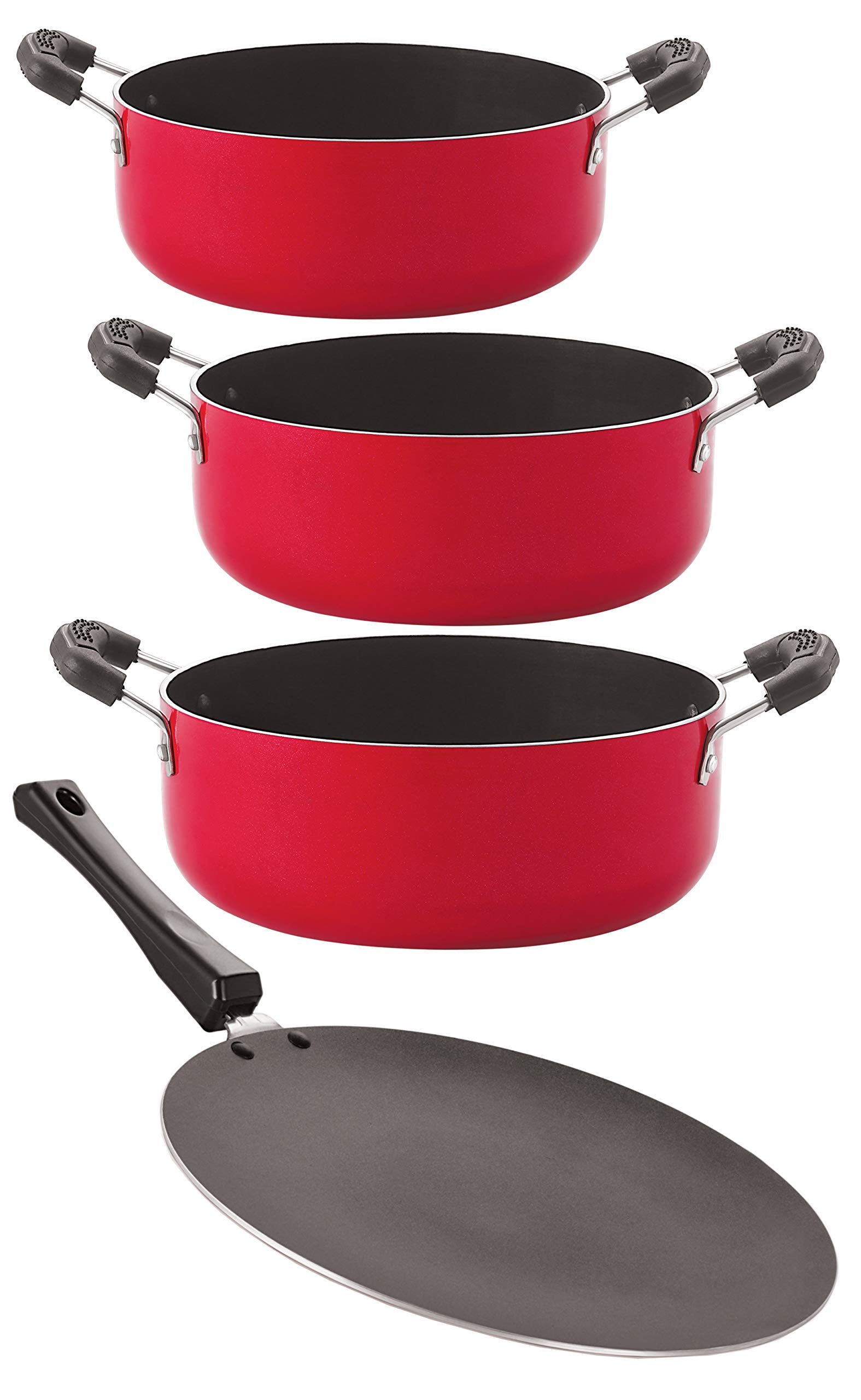 Nirlon Nonstick Aluminium Cooking Pan And Pot Utensils Combo Kitchen 4 Pieces Sets (Concave Tawa 28.5Cm + Casserole 2.6 Ltr + Ca