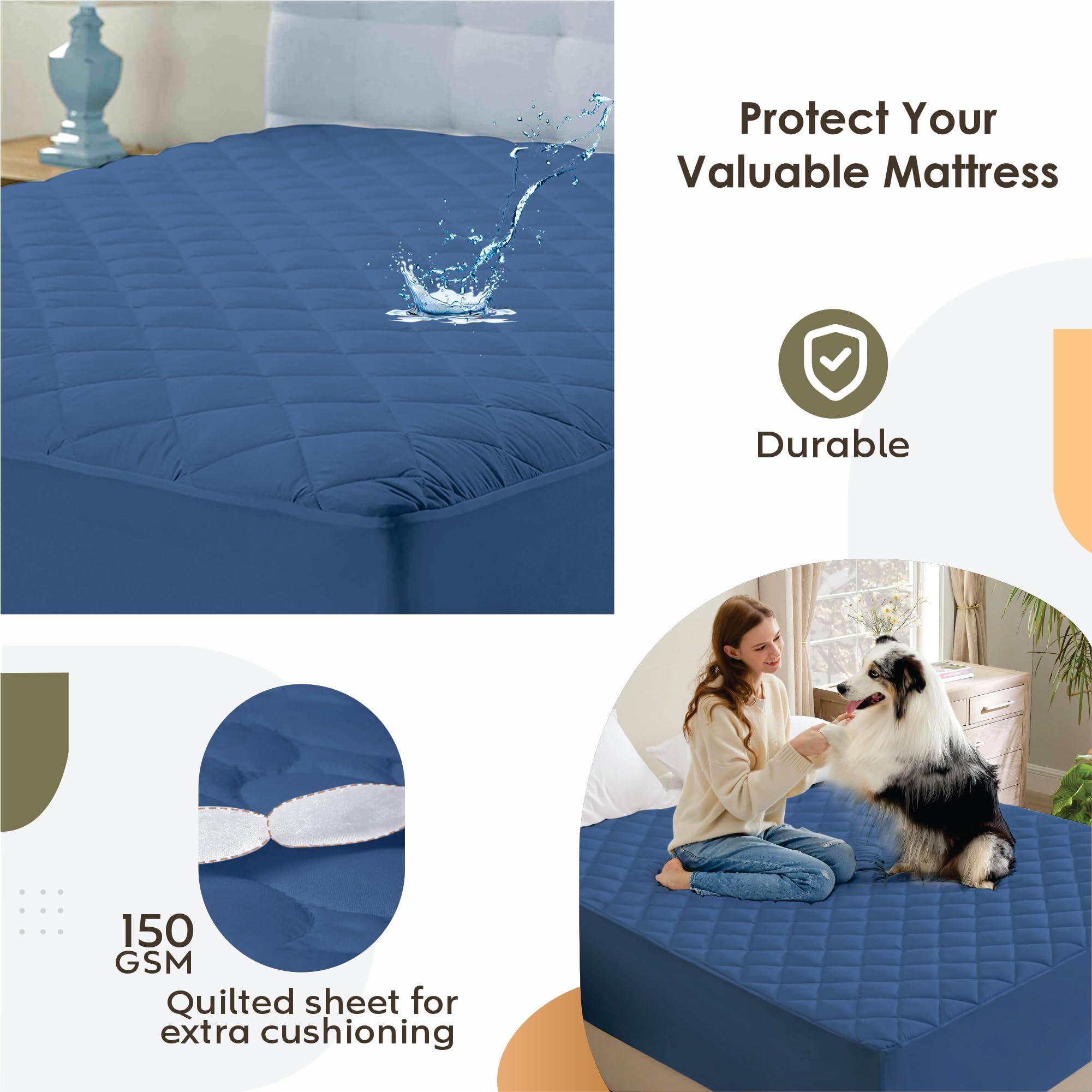 Ayka Waterproof Cotton Quilted Mattress Protector Queen Size Breathable Hypoallergenic Noiseless Ultra Soft Fitted Bed Protector