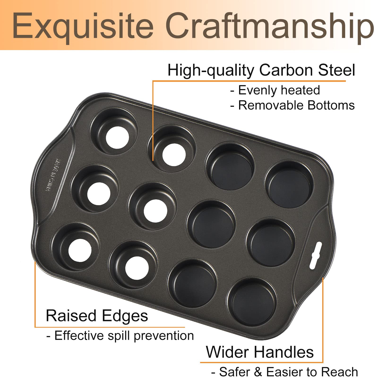 Kazozobi 2 Pack Mini Muffin Cheesecake Pan With Removable Bottom, 12 Cavity Nonstick Cupcake Pan