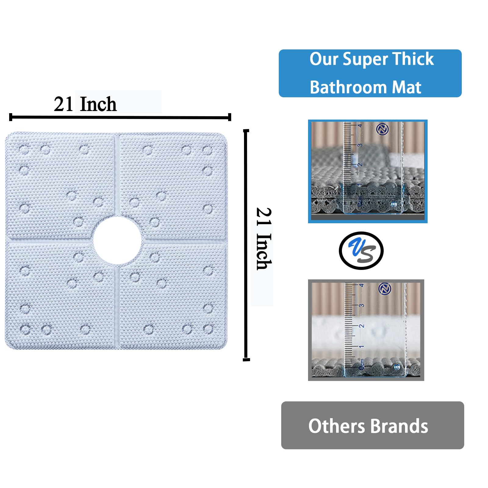 Webos Bathtub Mat Non Slip: Soft Safety Foam Bath & Shower Mat For Tub Suitable For Elderly And Kids 21 X 21Inch With Drain Hole