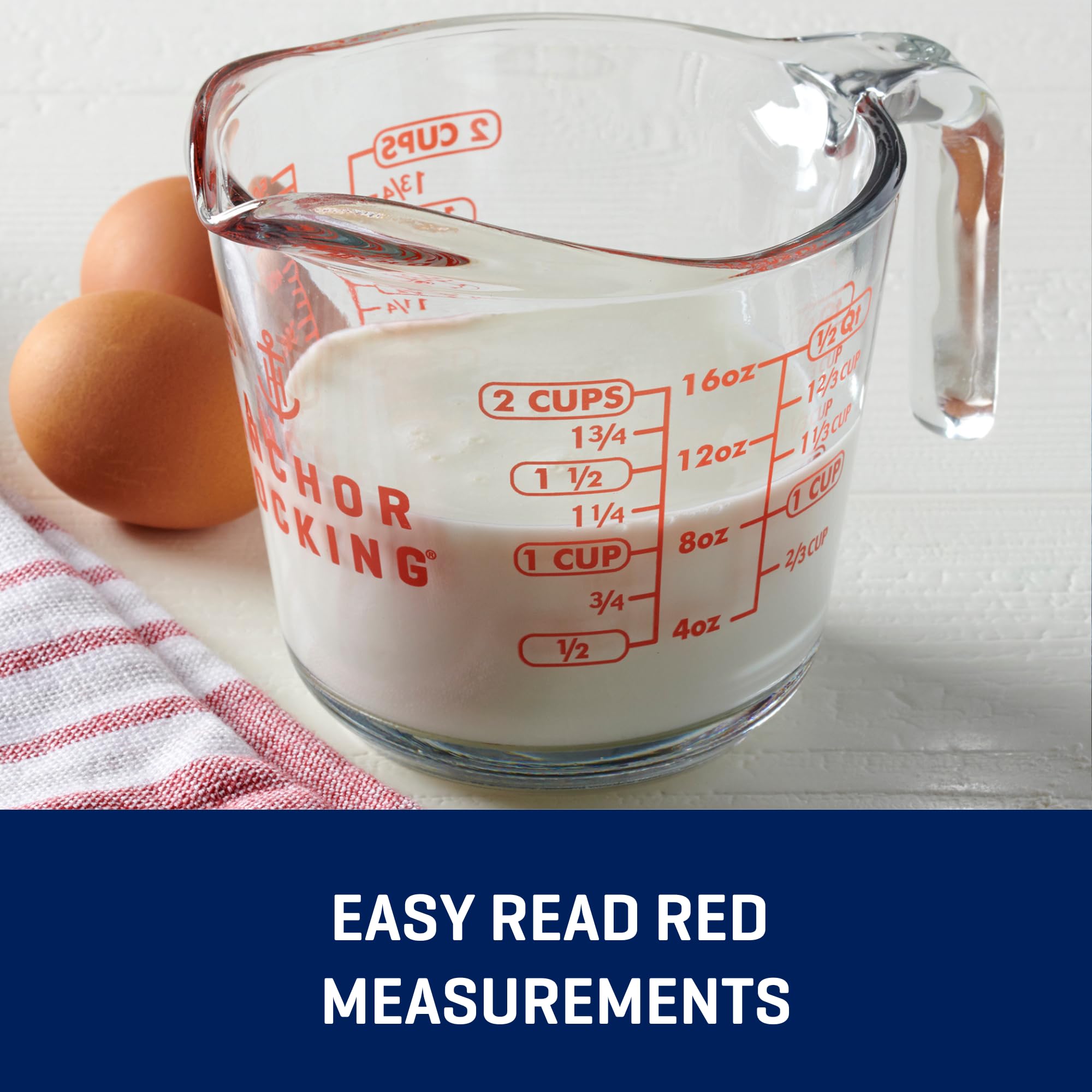 Anchor Hocking Glass Measuring Cup Set, 4 Pieces, Includes 5 oz, 1-cup, 2-cup, 4-cup, Clear, Model 14525ECOM