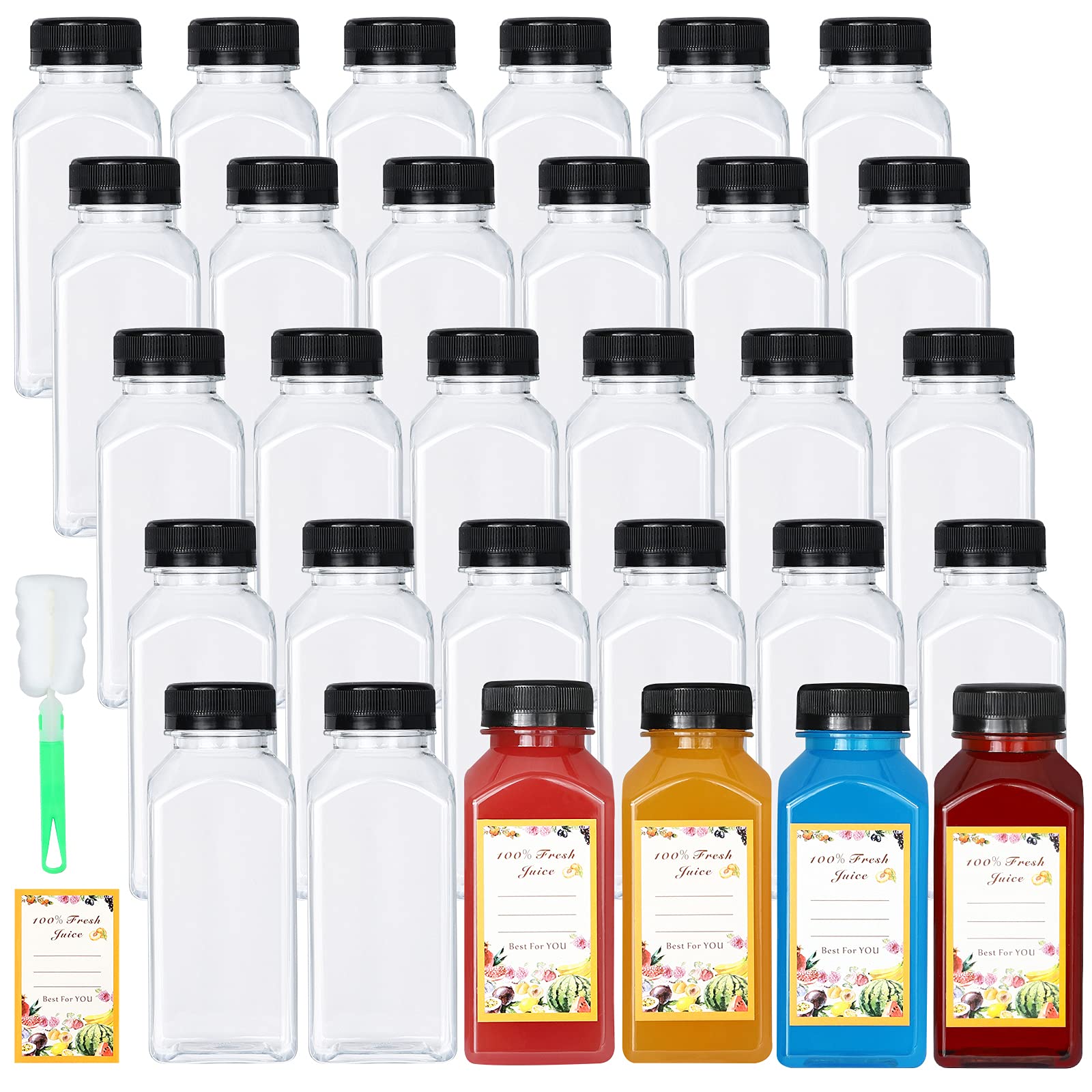 DANALLAN 30 Pack 8oz Empty Plastic Bottles with Leak-Proof Caps Food Grade Recyclable Bulk Beverage Containers Clear PET Bottles