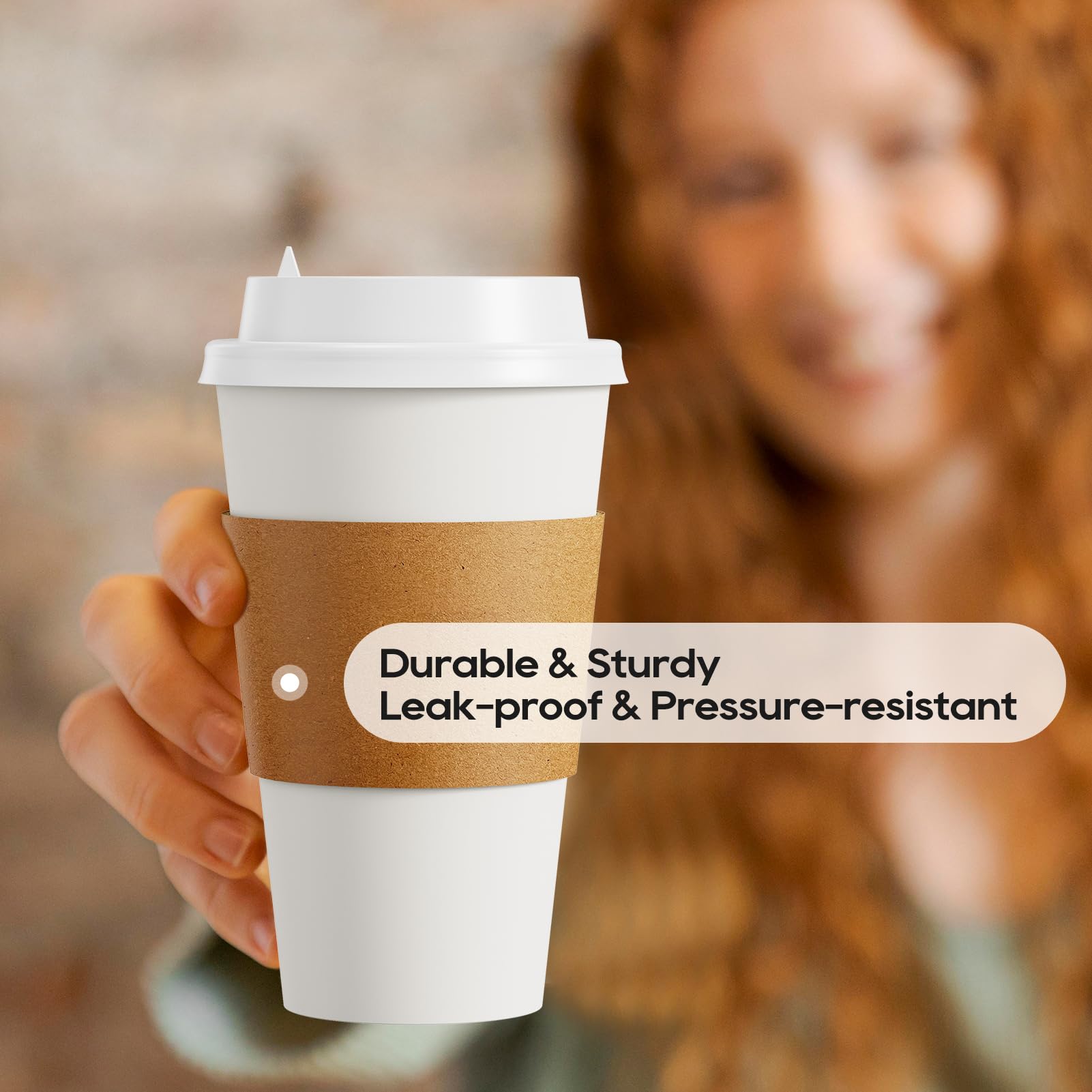 [50 Pack] 16 oz Paper Coffee Cups  Disposable Paper Coffee Cup with Lids  Sleeves  and Stirrers  Hot/Cold Beverage Drinking Cup for Water  Juice  Coffee or Tea  Suitable for Home  Shops and Cafes