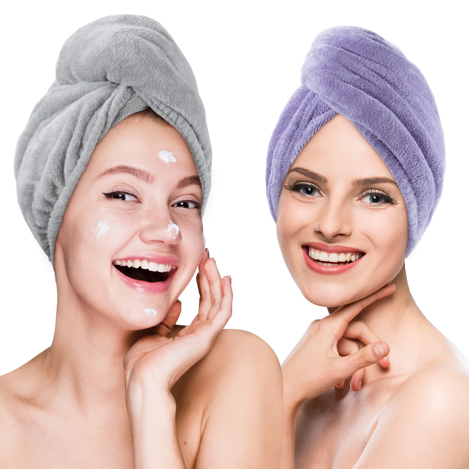 Poyday Microfiber Hair Towel Drying Wrap: 2Pack Head Dry Towel Twist Drying Turban Anti Frizz Long Quick Rapid Absorbent Women W