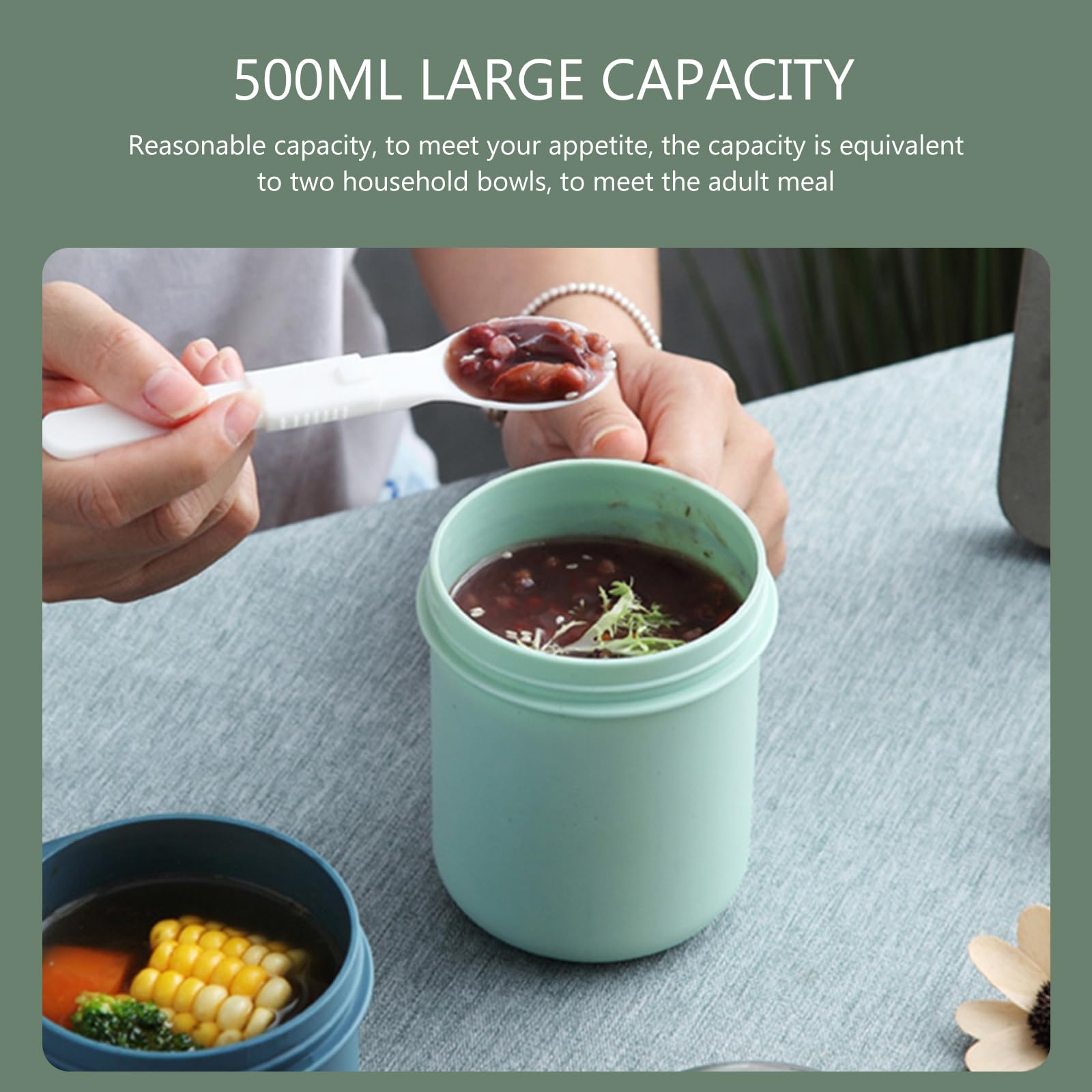 DOITOOL Microwavable Soup Mug with Lid, Portable Cereal Cup - Green, Polypropylene, Model TU25KHJ0215T18U3T5