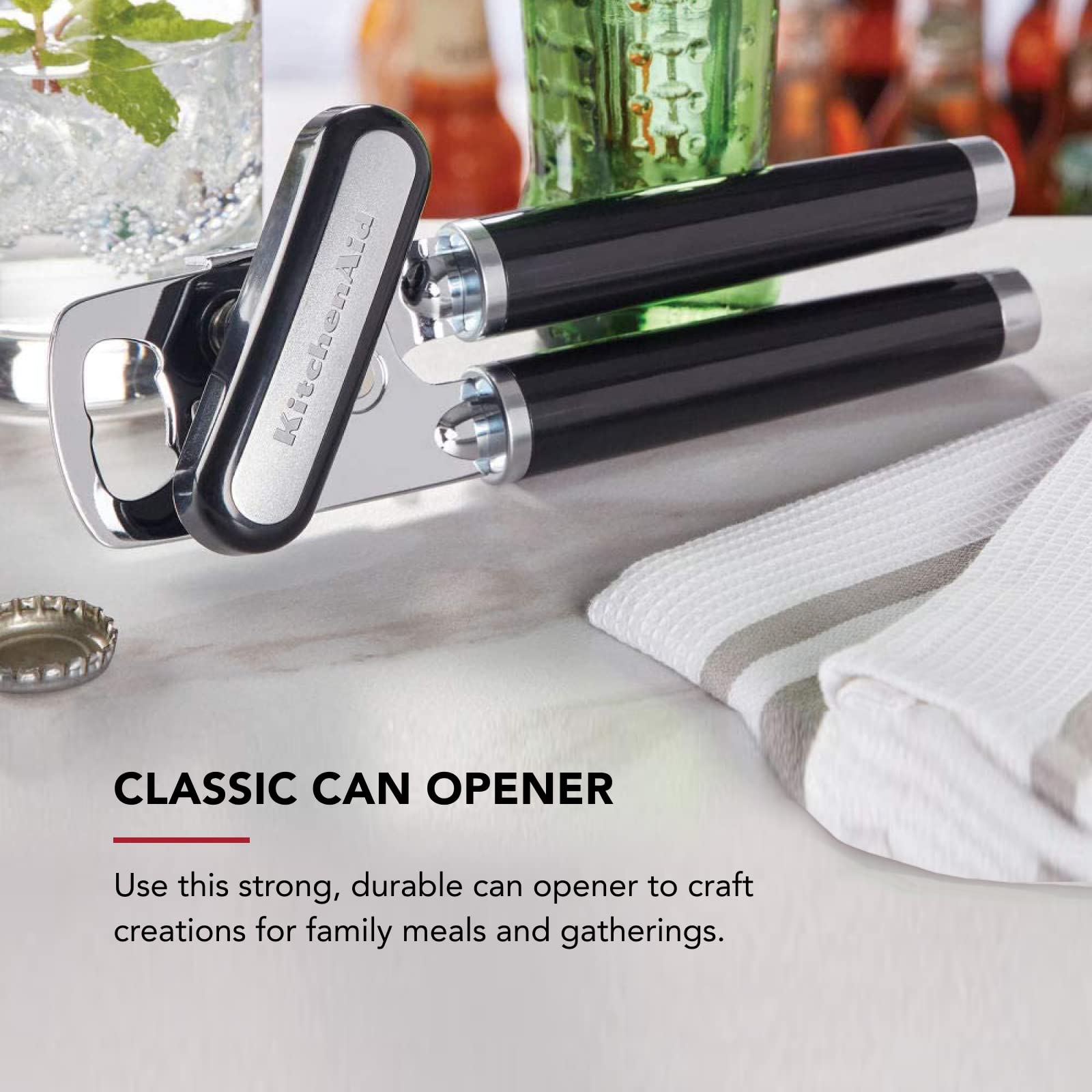 Kitchenaid Classic Multifunction Can Opener And Bottle Opener Easy To Use, Razor Sharp Stainless Steel Cutting Wheel, Soft Ergon