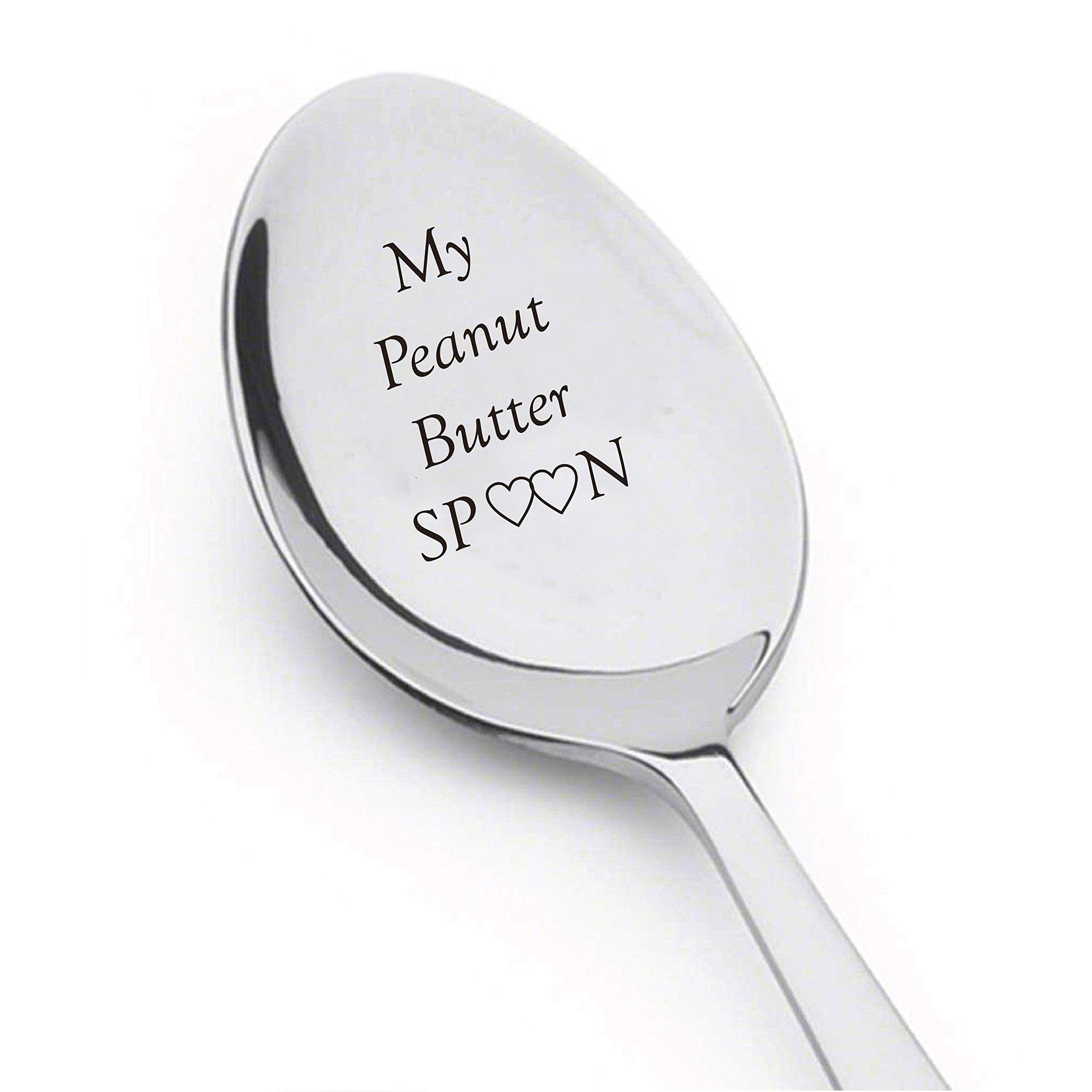 My Peanut Butter Spoon With Two Little Heart - Engraved Spoon Stainless Steel Silverware Flatware Unique Birthday Easter Basket