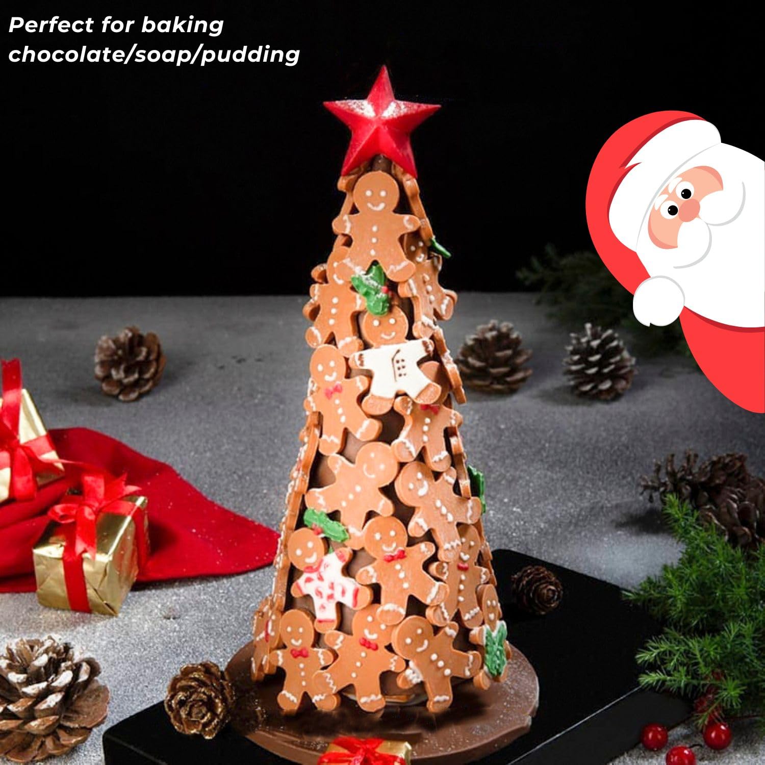Orapink 1 Pieces Silicone Christmas Chocolate Molds Gingerbead Man,Christmas Tree Shape 3D Chocolate/Candy/Soap/Cheese Moulds fo