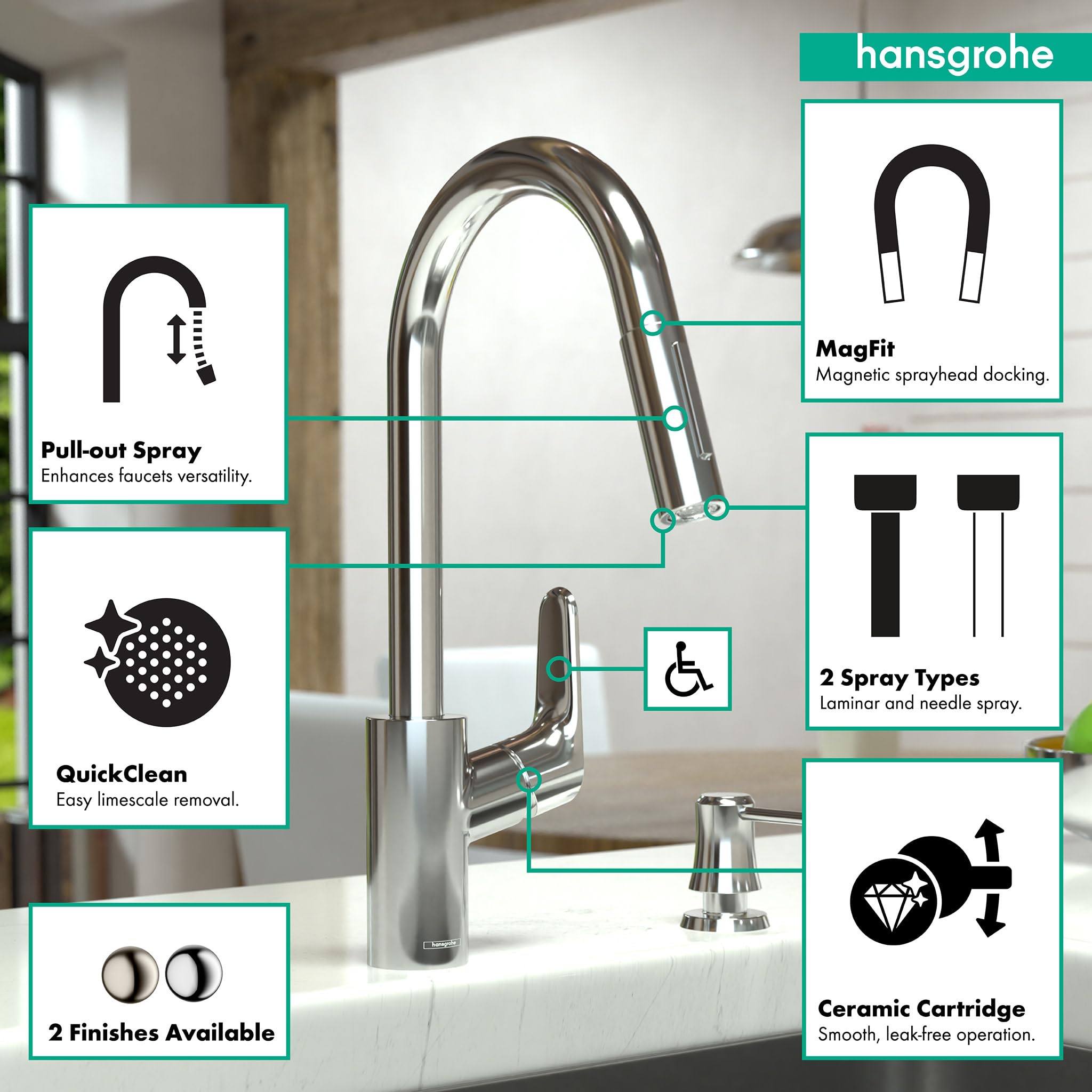 Hansgrohe Focus Black High Arc Kitchen Faucet, Kitchen Faucets With Pull Down Sprayer, Faucet For Kitchen Sink, Magnetic Docking