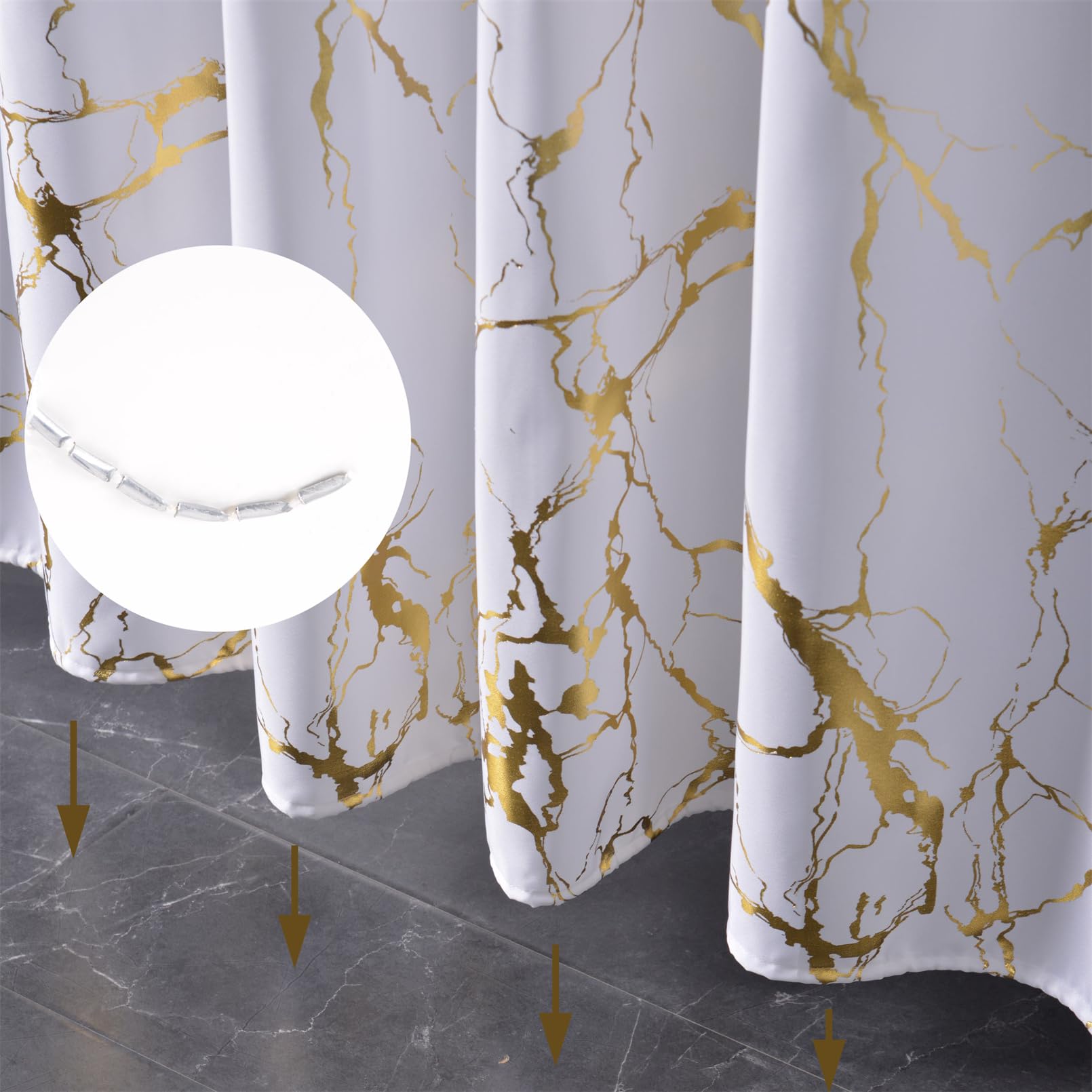 Hyawge White And Gold Marble Shower Curtains For Bathroom,Glitter Shower Curtain With Hooks,Unique Foil Gold Printed,Water Proof