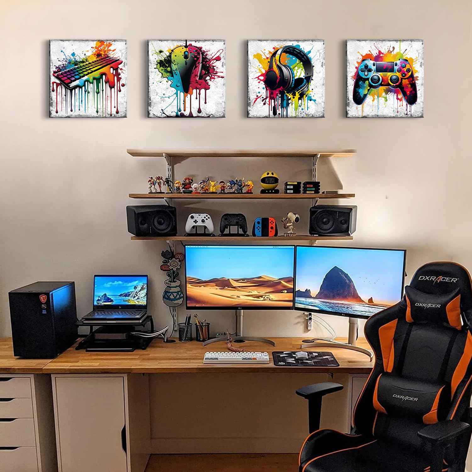 Yoooahu Game Wall Decor Gaming Art Graffiti Gamepad Headphones Canvas Pictures Gamer Room For Boys Street Pop Bedroom Dorm Playr
