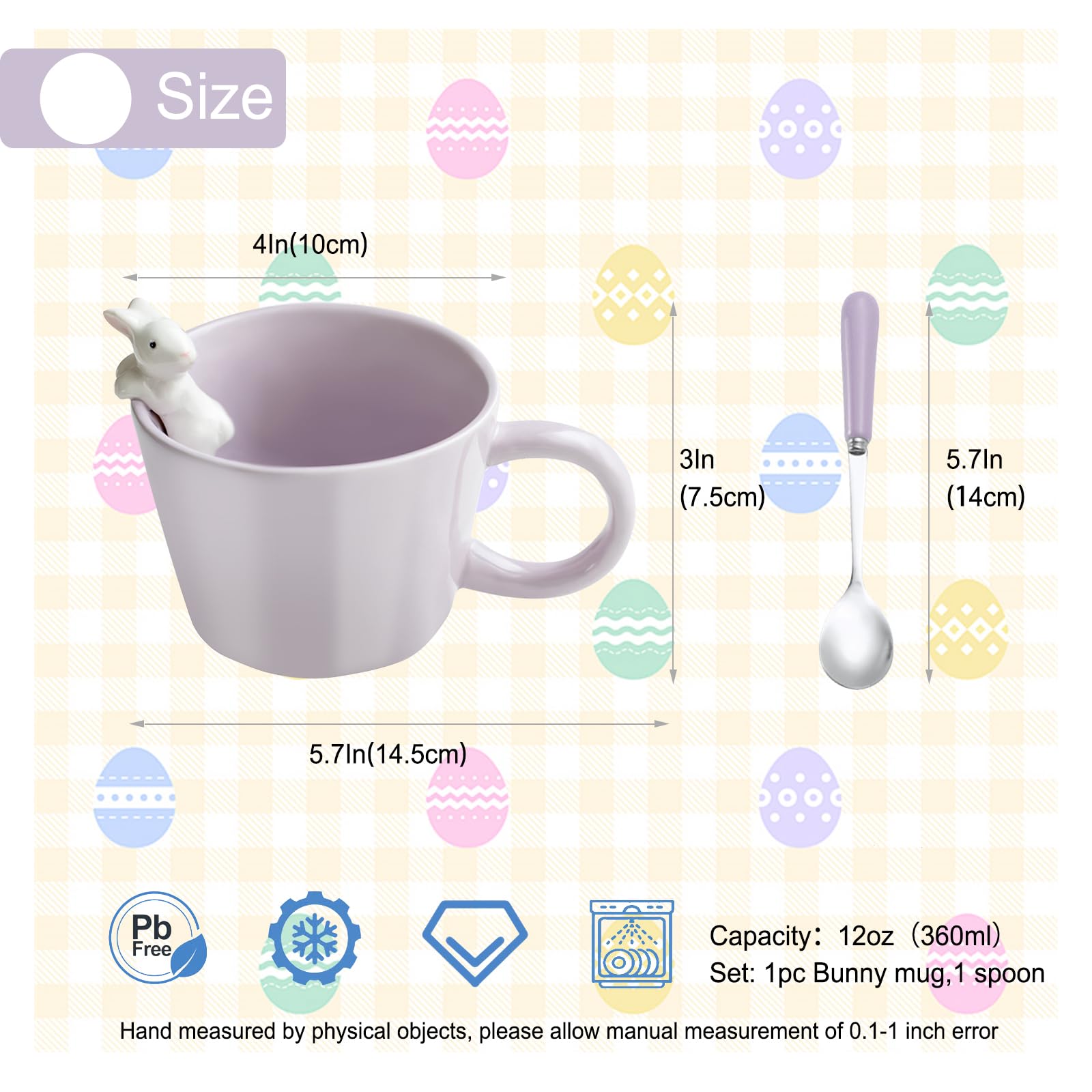 BigNoseDeer Cute Easter Bunny Mugs with 3D Rabbit Inside Ceramic Bunny Coffee Mug with Spoon Cute Gifts Easter Gifts for Women K
