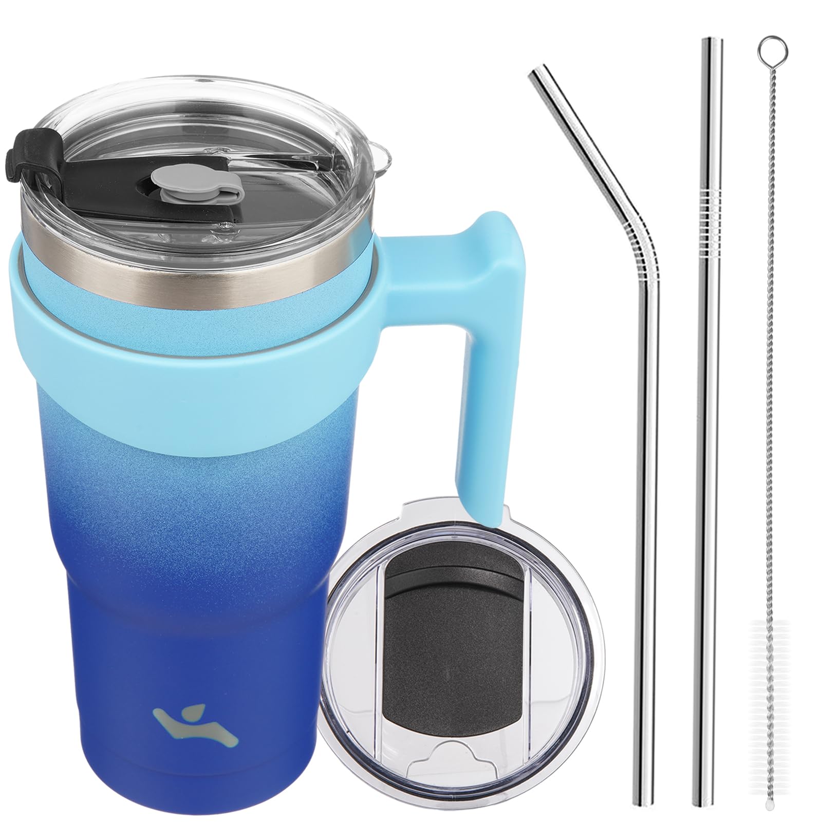 Konokyo 20 oz Tumbler with Handle and 2 Straw 2 Lid, Insulated Water Bottle Stainless Steel Vacuum Cup Reusable Travel Mug,Sky