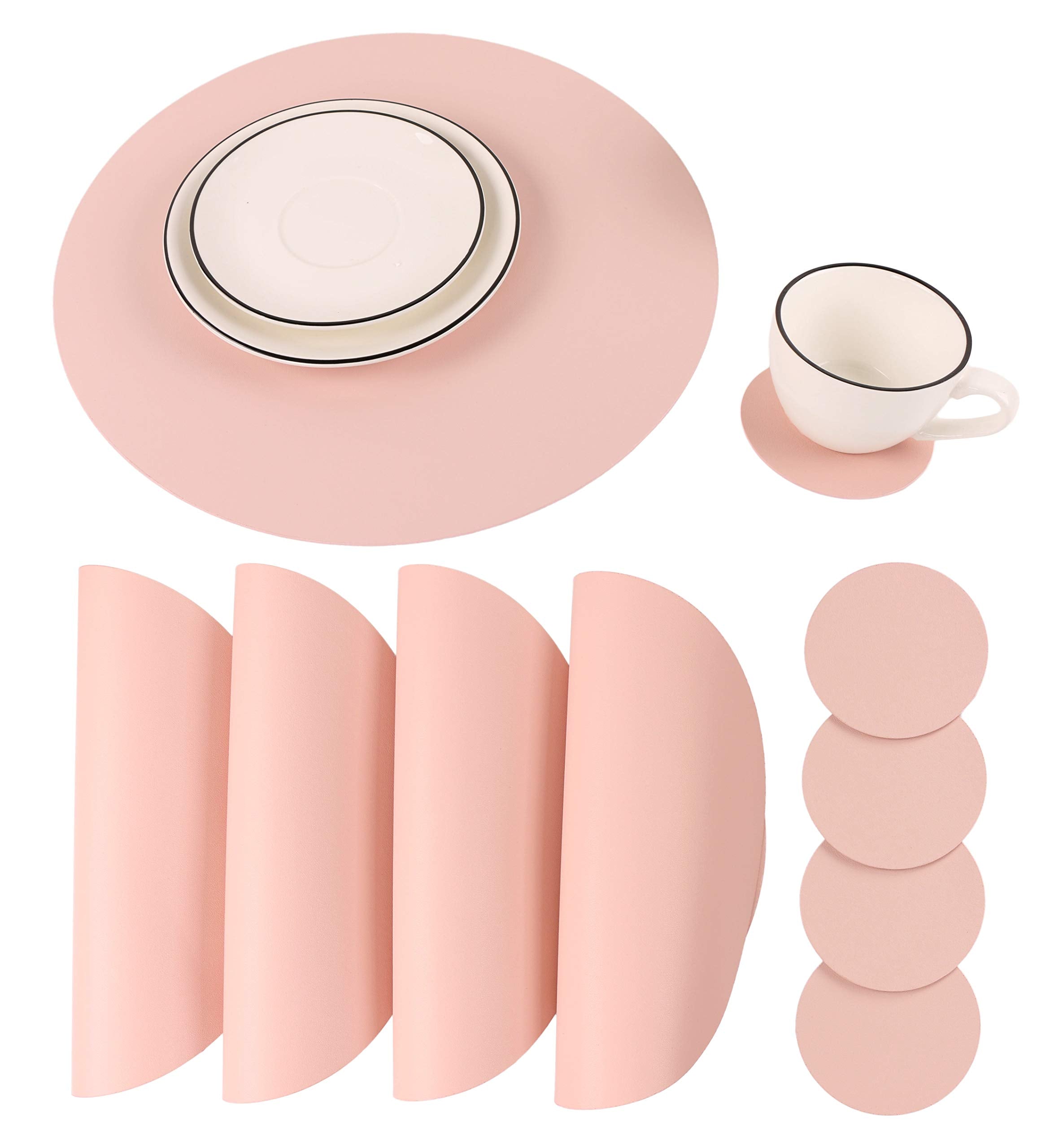 Round Table Placemats And Coasters, Vinyl Faux Leahter Coffee Mats Kitchen Mats, Waterproof, Easy To Wipe Off For Kitchen Dining