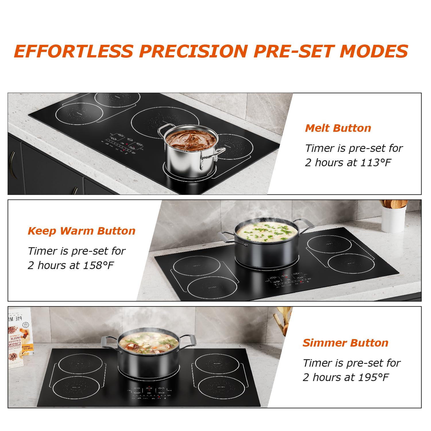 Bigoods 36 Inch Induction Hob Cooktop 5 Burners, Flat Glass Top Electric Stove With Bridge-Sync, 3 Preset Modes Booster, Timer,