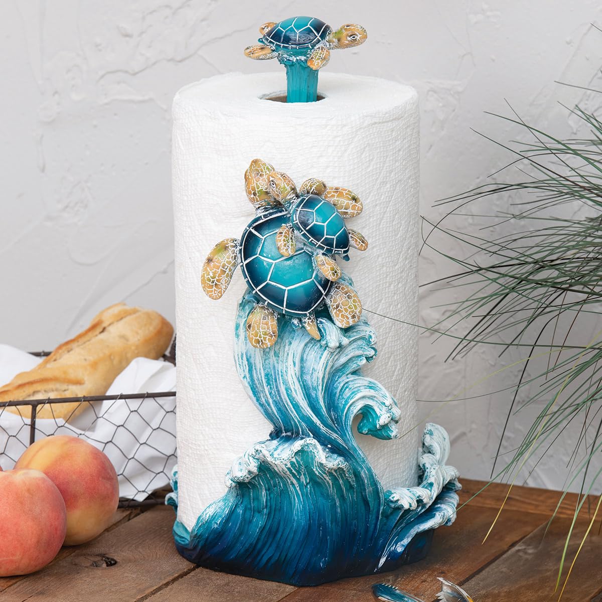 BLACK FOREST DECOR Blue Sea Turtles Paper Towel Holder - Polyresin Coastal Ocean Kitchen Accessory, 8.5 W x 10.5 D x 10.5 H