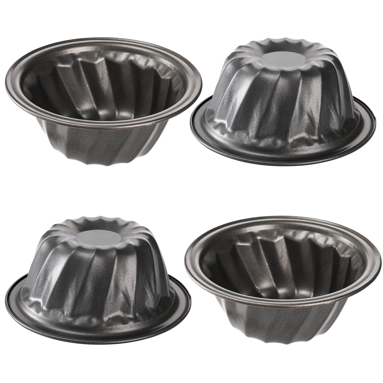 Frcctre Set Of 10 Mini Fluted Cake Pan, 4 Inch Carbon Steel Nonstick Fluted Tube Pan Cake Mold Baking Mold For Bavarois, Brownie