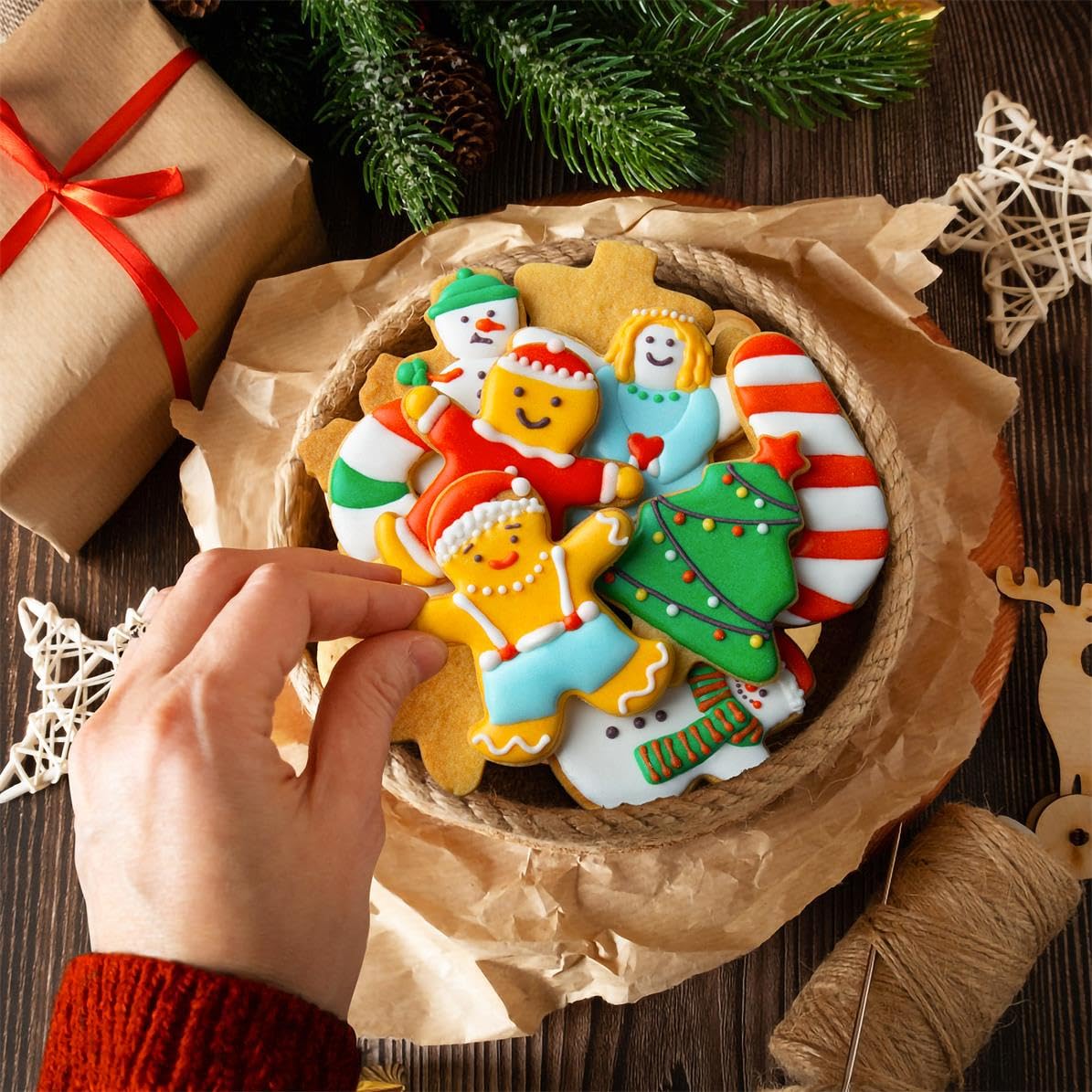 Christmas Cookie Cutter Set - 6 Pieces Christmas Cookie Cutter Shapes, Stainless Steel Cookie Cutters - Gingerbread Man, Snowfla