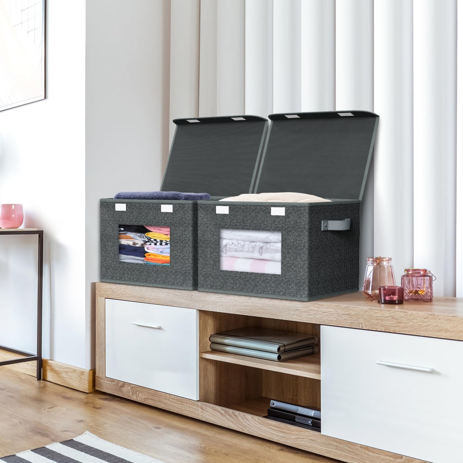 Univivi Fabric Foldable Storage Boxes with Lids [4-Pack] Large Stackable Storage Bins, Closet Organizers and Storage Cube Storag