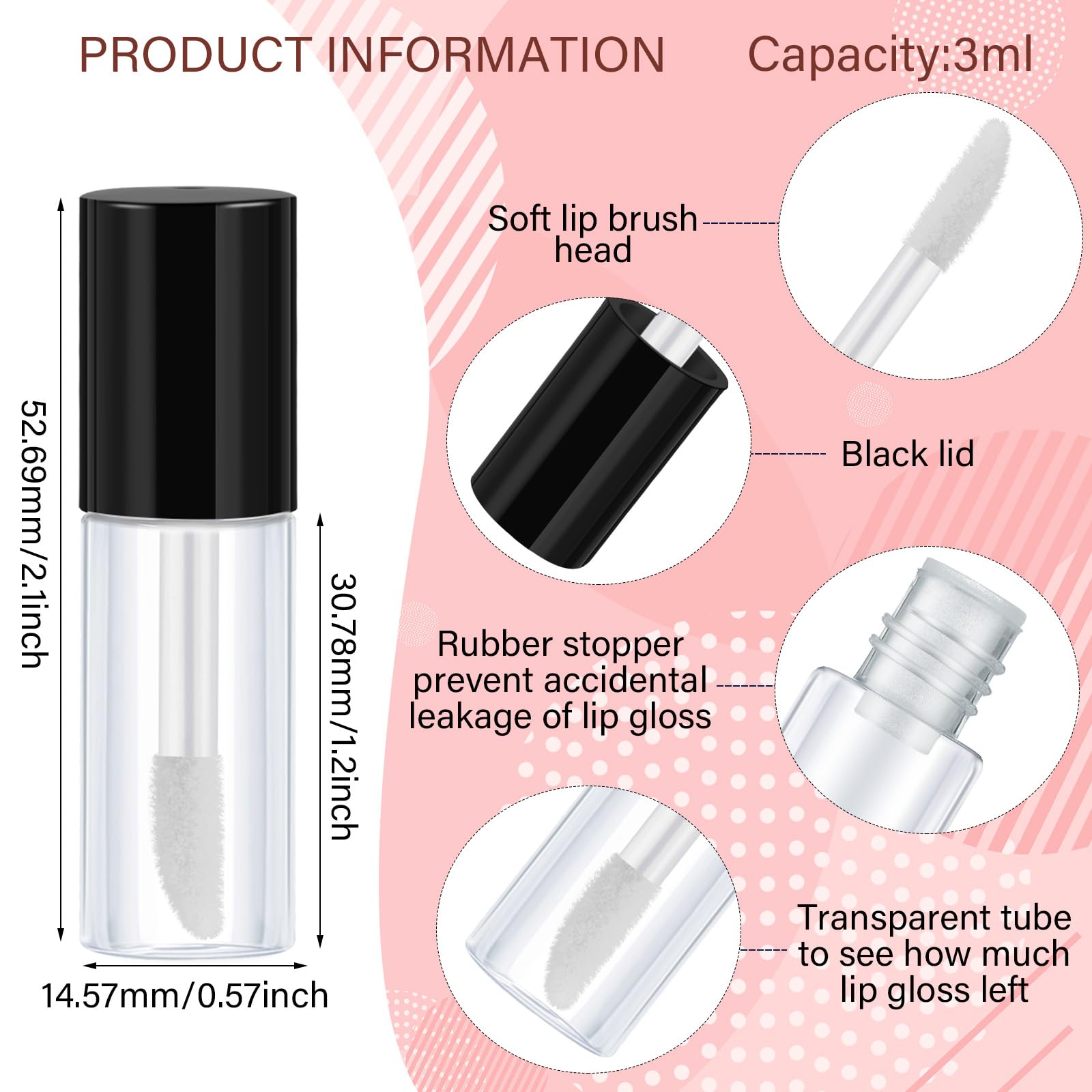 Patelai 100 Pieces Clear Mini Lip Gloss Tube Refillable Empty Lip Balm Gloss Containers Bottles Transparent Mini Lipstick Contai