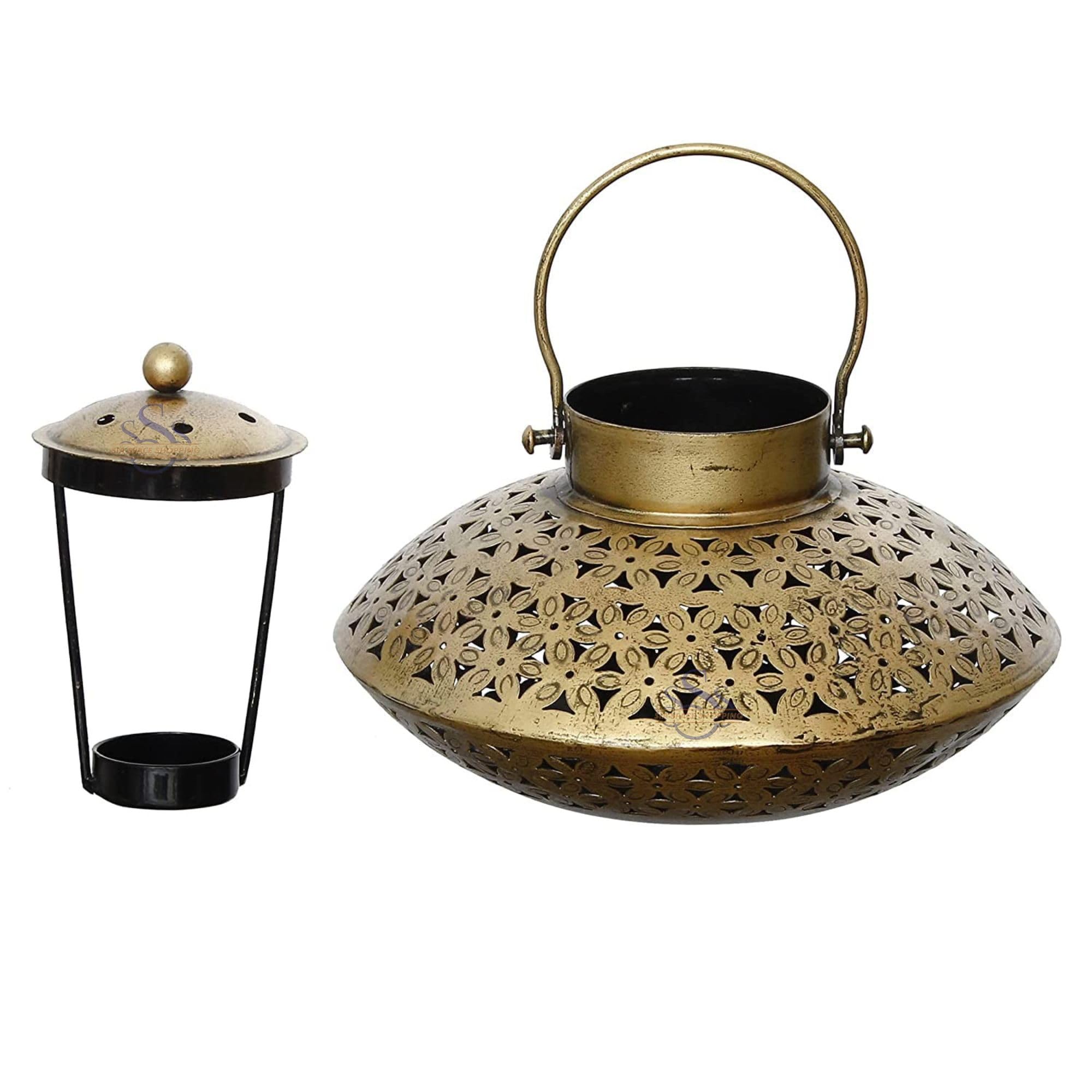 Iron Degchi Doop Stand & Tealight Candle Holder for Home Decor (Netted Style), Gold