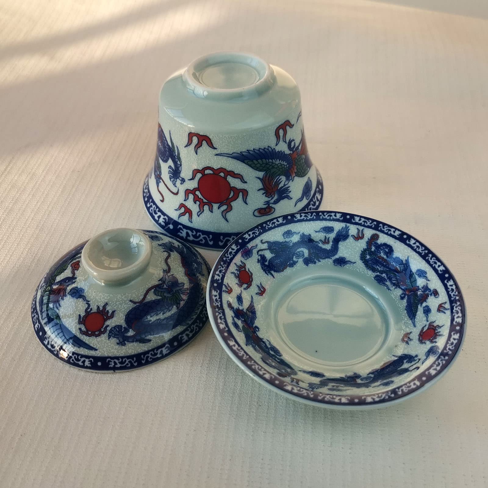 Gaiwan 5.5Oz Chinese Teacup Qinghua Porcelain Cup Dragon Phoenix Gongfu Tea Set (Dragon And Phoenix)