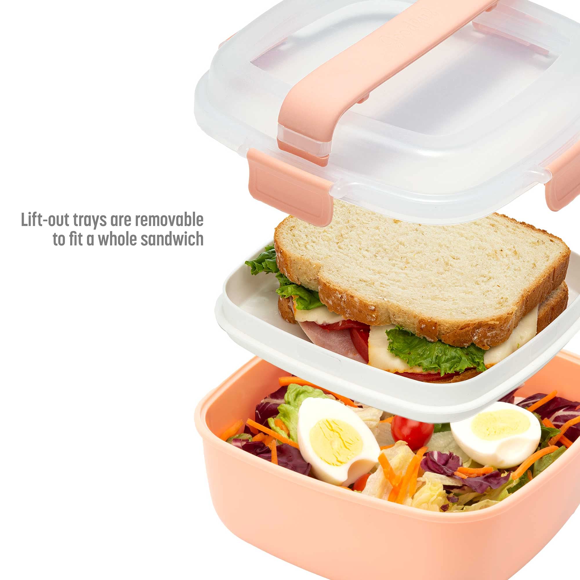 Goodful Stackable Lunch Box Container, Bento Style Food Storage With Removeable Compartments For Sandwich, Snacks, Toppings & Dr