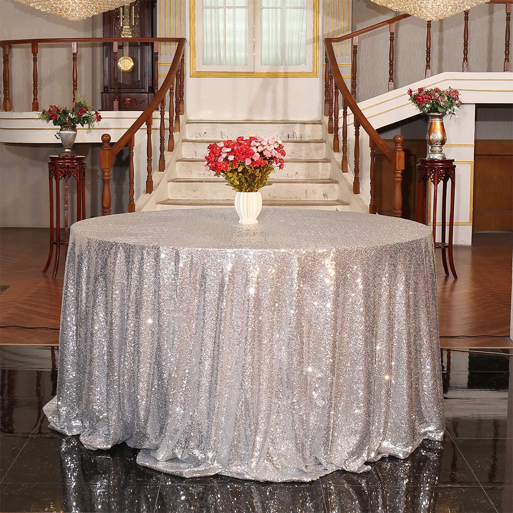 Eternal Beauty Sequin Tablecloth,Sparkly Table Cloth For Wedding Party, Christmas Decorations Round Glitter Tablecloth (120'', S