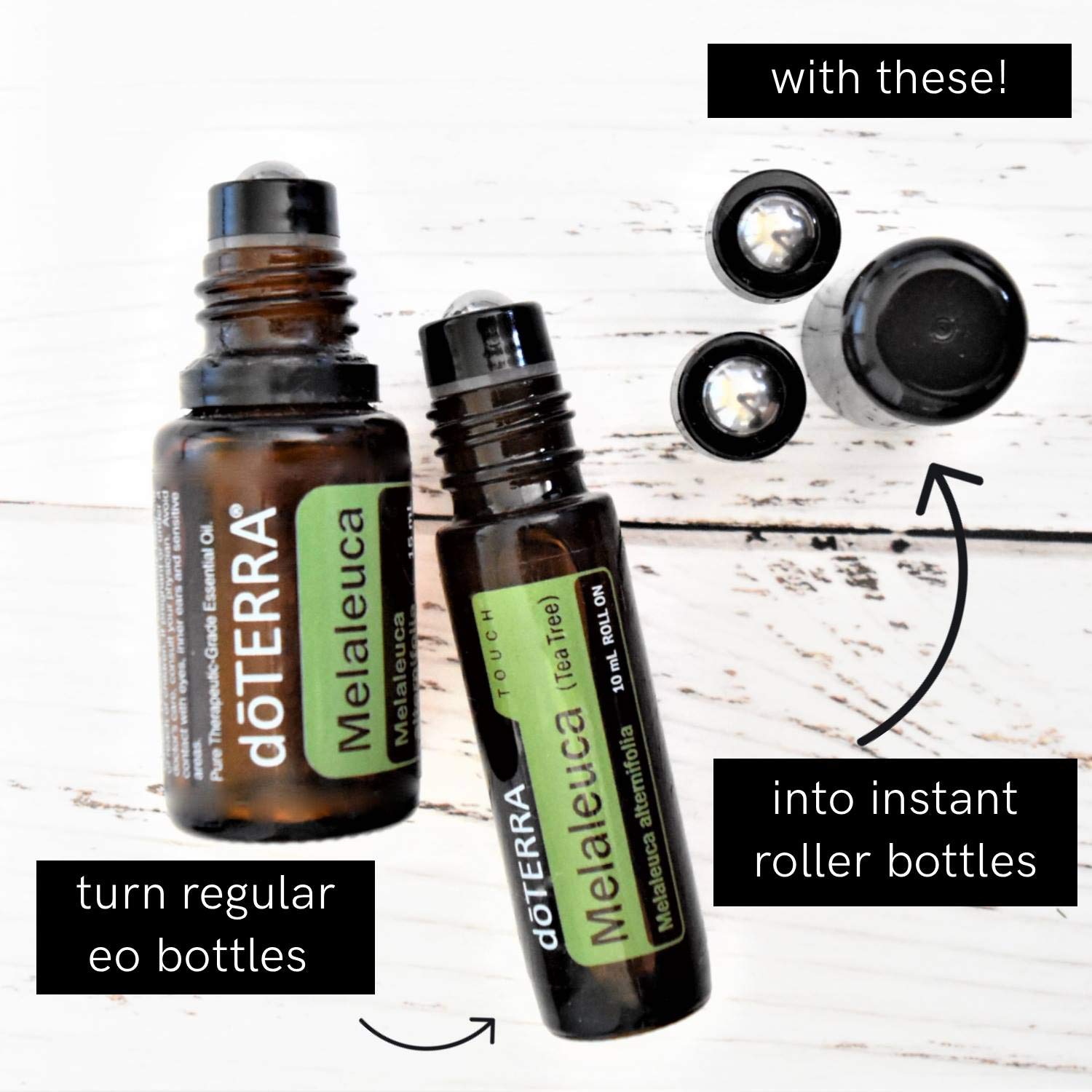 Holistic Oils Roller Tops for Essential Oil Bottles – 6-Pack Stainless Steel Rollers for 5ml & 15ml – Black