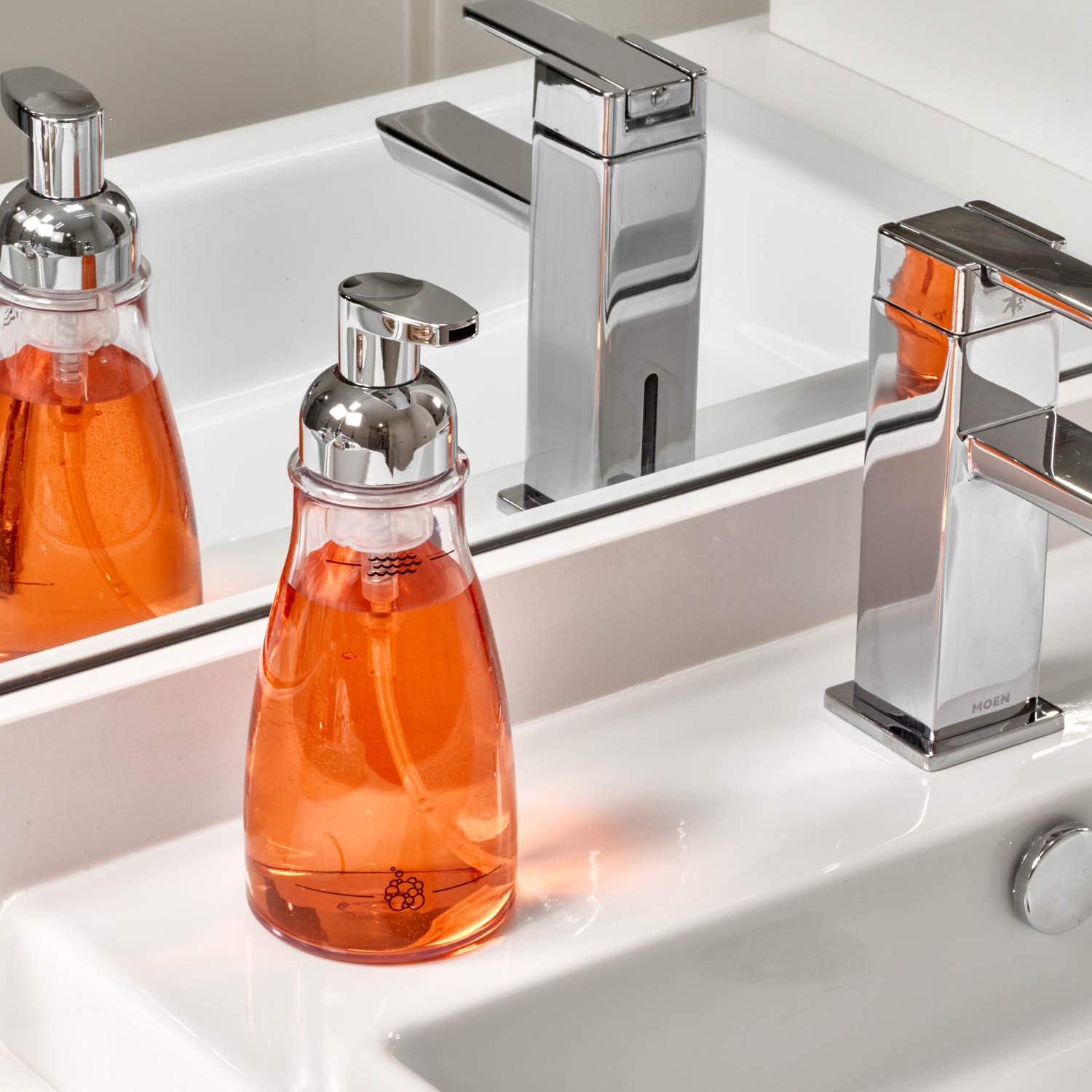 Idesign Bpa-Free Plastic Refillable Foaming Soap Dispenser - 3.12'' X 3.12'' X 7.45'', Clear/Chrome