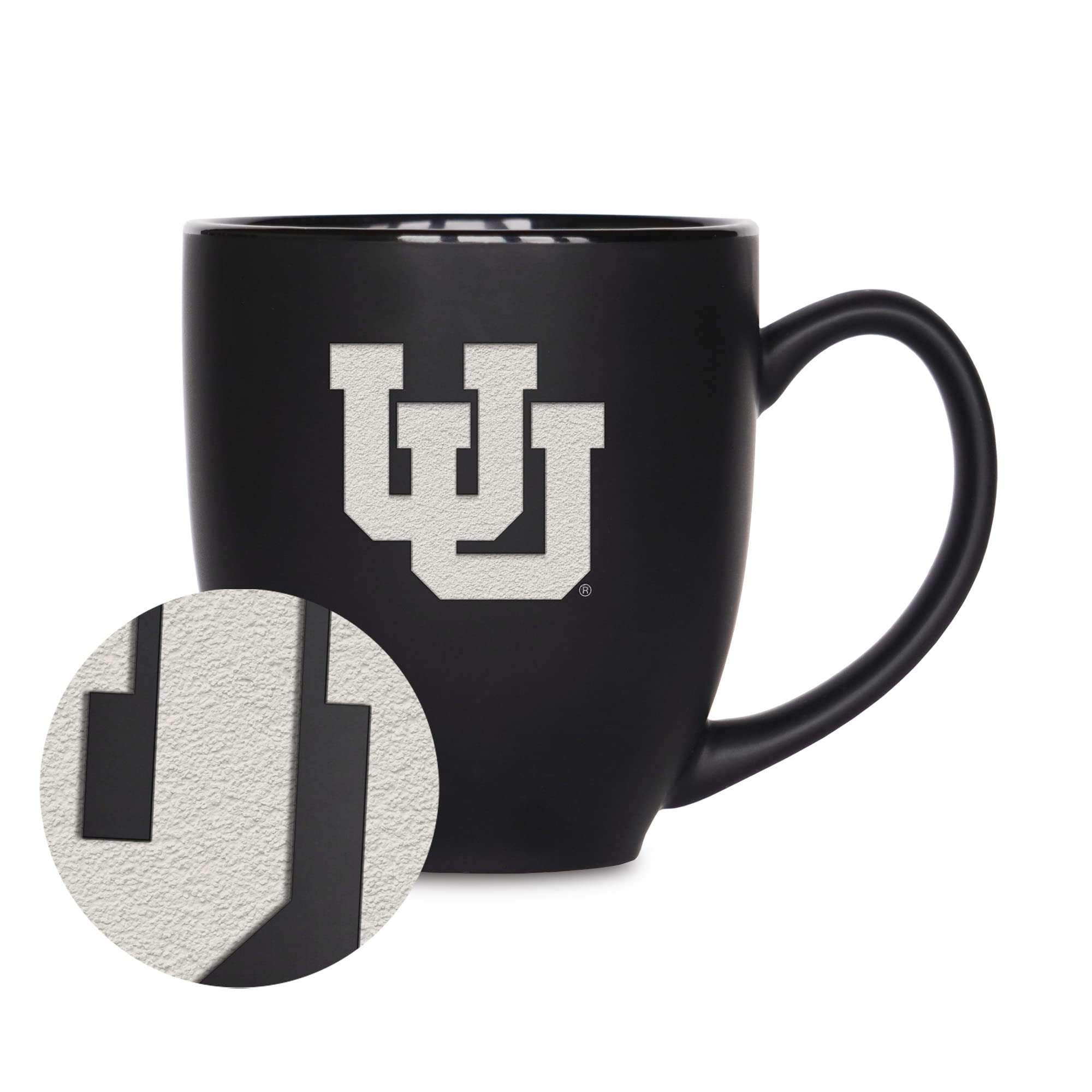 Rico Industries NCAA Utah Utes Main 15oz Laser Engraved Matte Black Ceramic Bistro Mug - For Hot or Cold Drinks