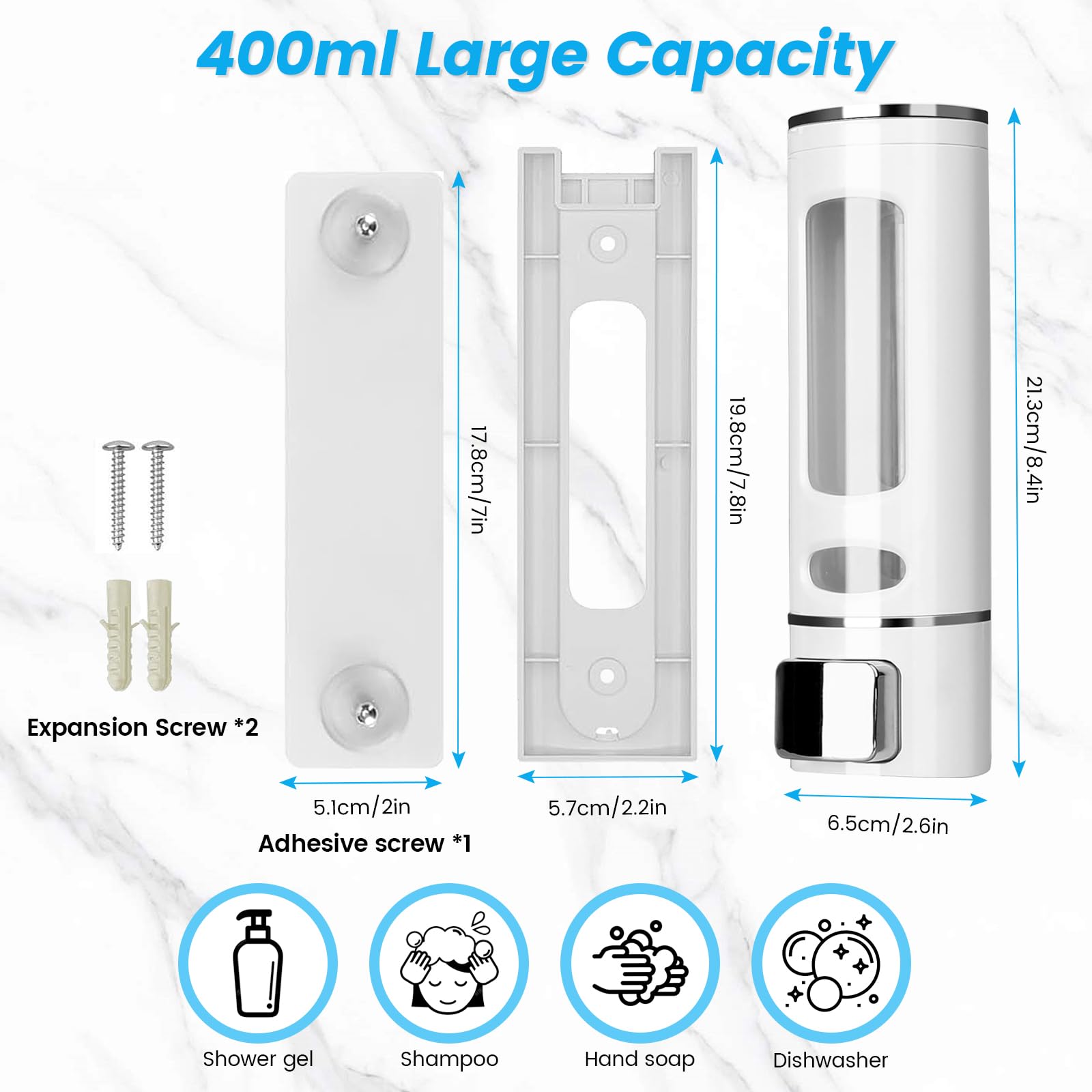 Foam Hand Soap Dispenser, 400Ml Bathroom Shower Dispenser Gel Container Shower Pump Dispenser And Organizer For Bathroom Kitchen