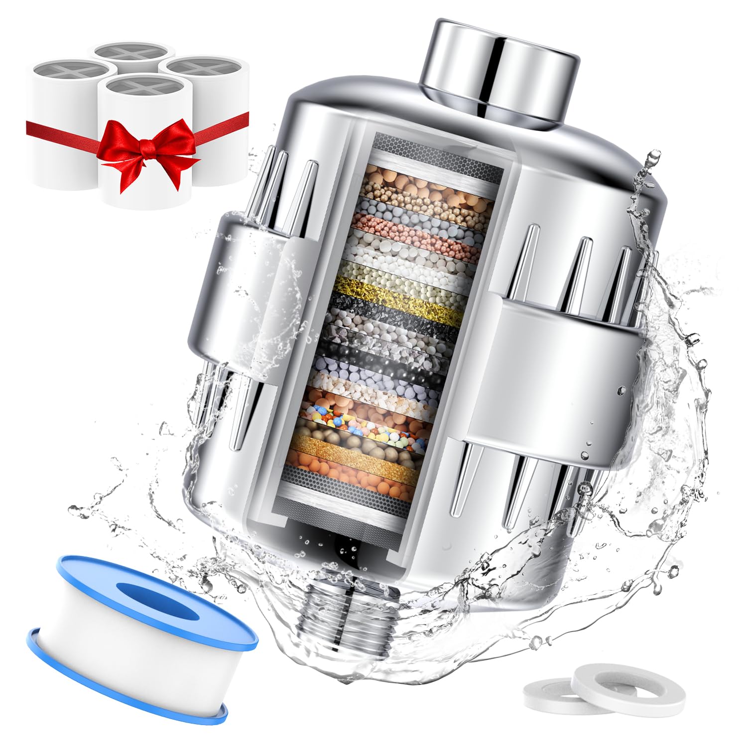 Shower Head Filter For Hard Water - 24 Stage Shower Filter Shower Water Filter With 4 Replaceable Filter Cartridges Protects You