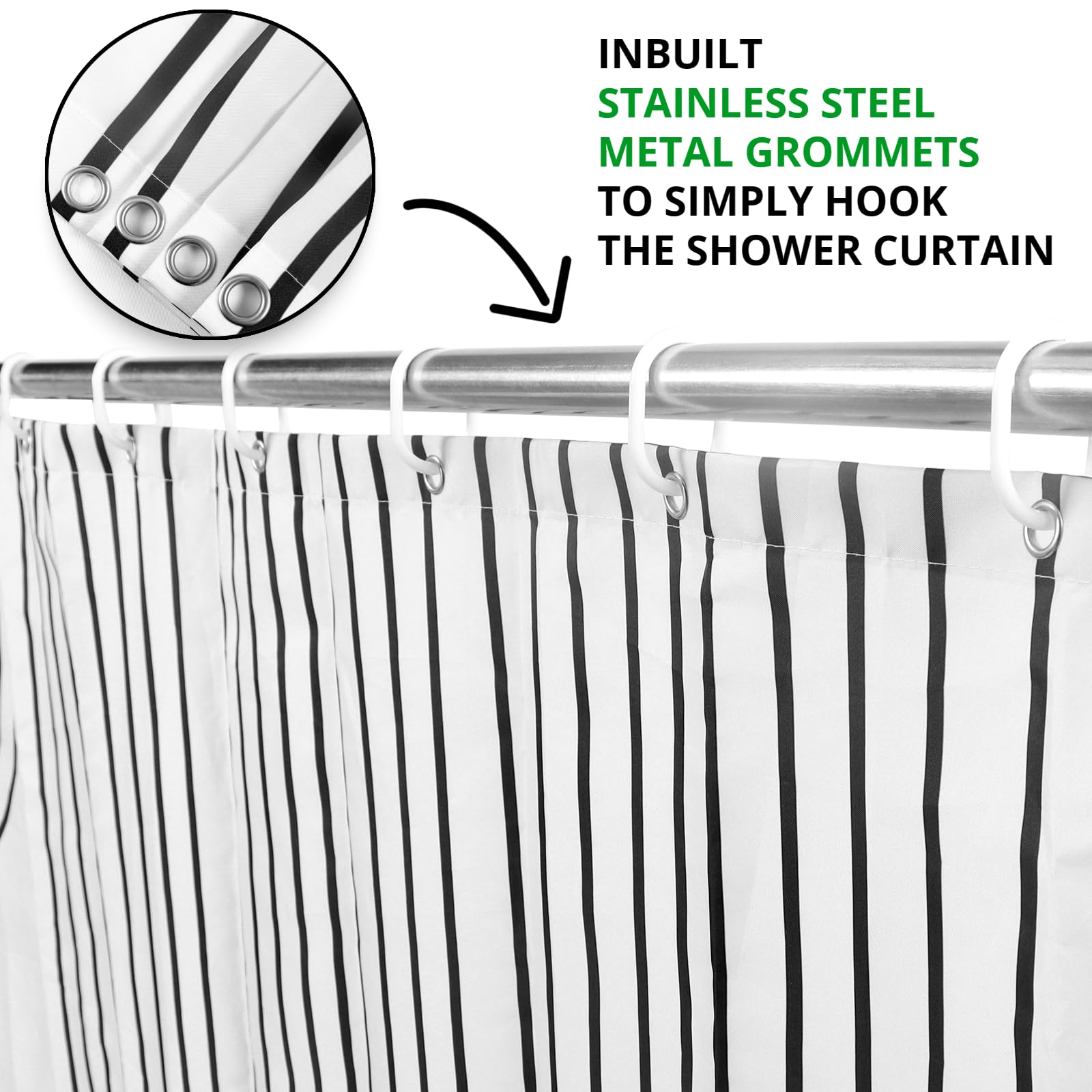 GKLEASG White and Black Shower Curtain  Boho Minimalist Mid Century Modern Arch Geometric Machine Washable Waterproof Fabric for Bathroom Bathtub Decor with Hooks 72x72
