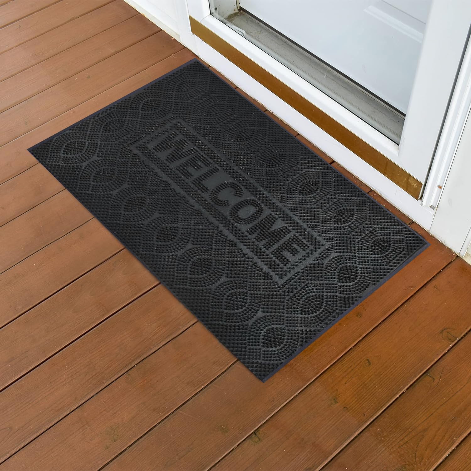 Starnstyle Rubber Modern Anti Slip Door Mat Easy Clean Entry Way Welcome Doormat, Floor Mat, Rug Black, 40 X 60 Cm Rectangular