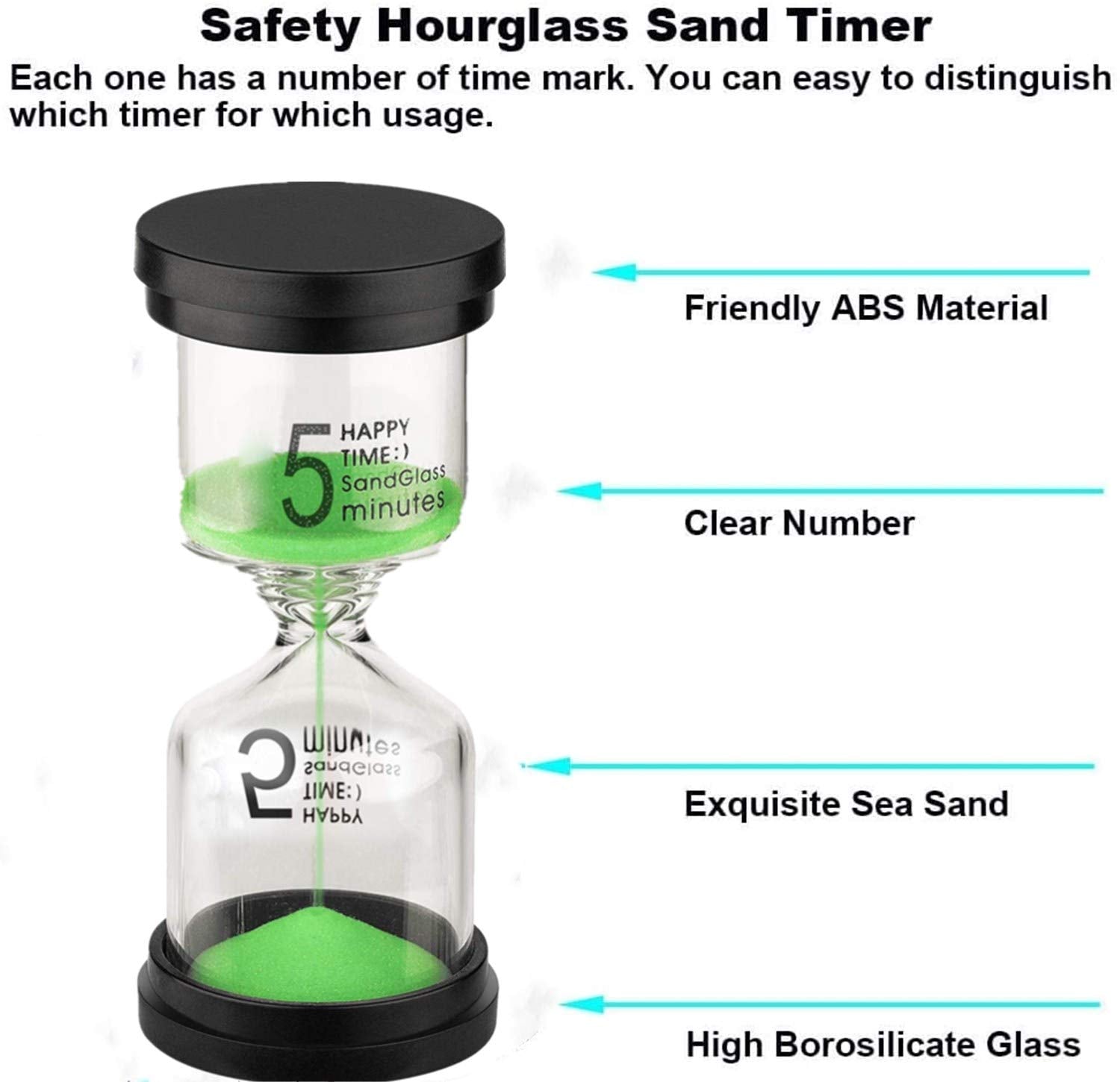 Suliao 5 Minute Hourglass: Green Sand Clcok Timer, Colorful Sand Watch 5 Min, Plastic Reloj De Arena 5 Minutos, Large Hour Glass
