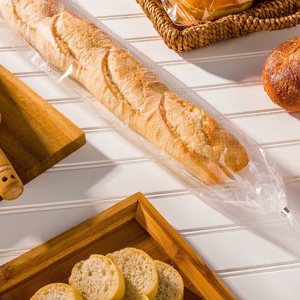 Restaurantware Bag Tek 28 Inch X 6 Inch Bread Bags 250 With Wicket Dispenser Bread Loaf Bags - Micro Perforated Freezer Safe Cle